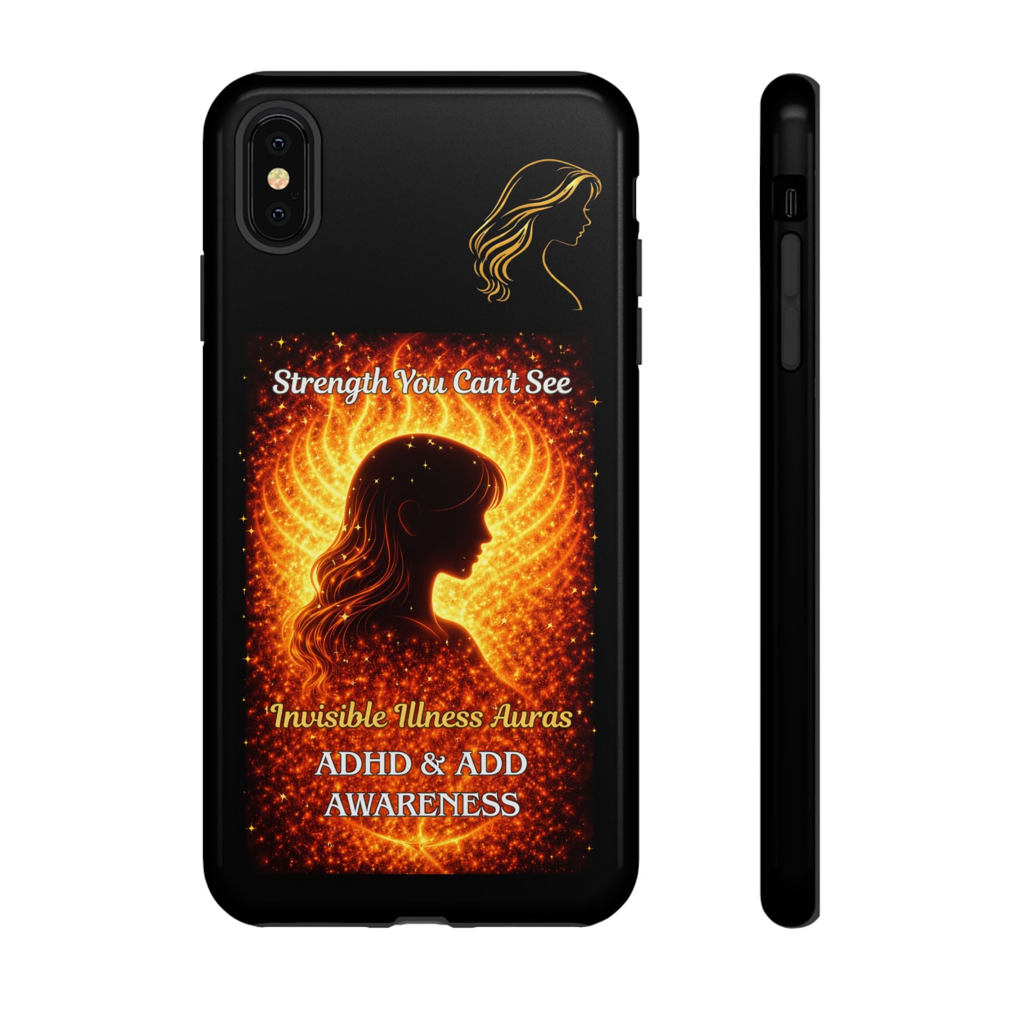 ADHD Awareness Fiery Auras Phone Case — "Strength You Can't See" Invisible Illness Auras Design