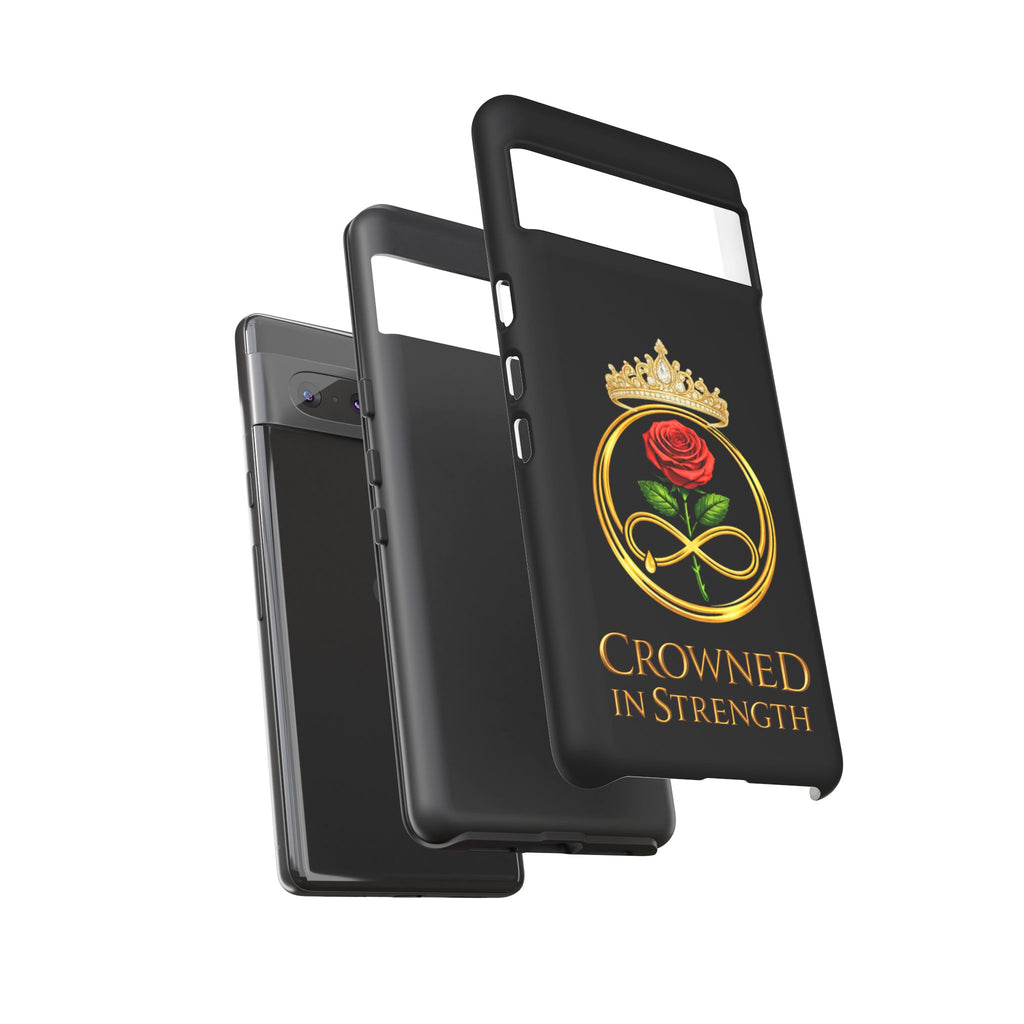 'A Rose Crowned in Strength Phone Case Black Rose Gold infinity