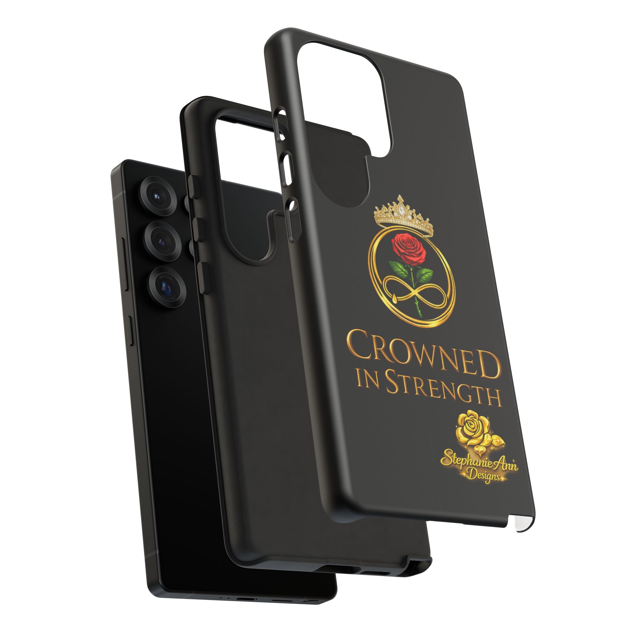 ' A Rose Crowned in Strength Phone Case Rose golden  — Protective Black Case with Rose & Crown Empowerment Design
