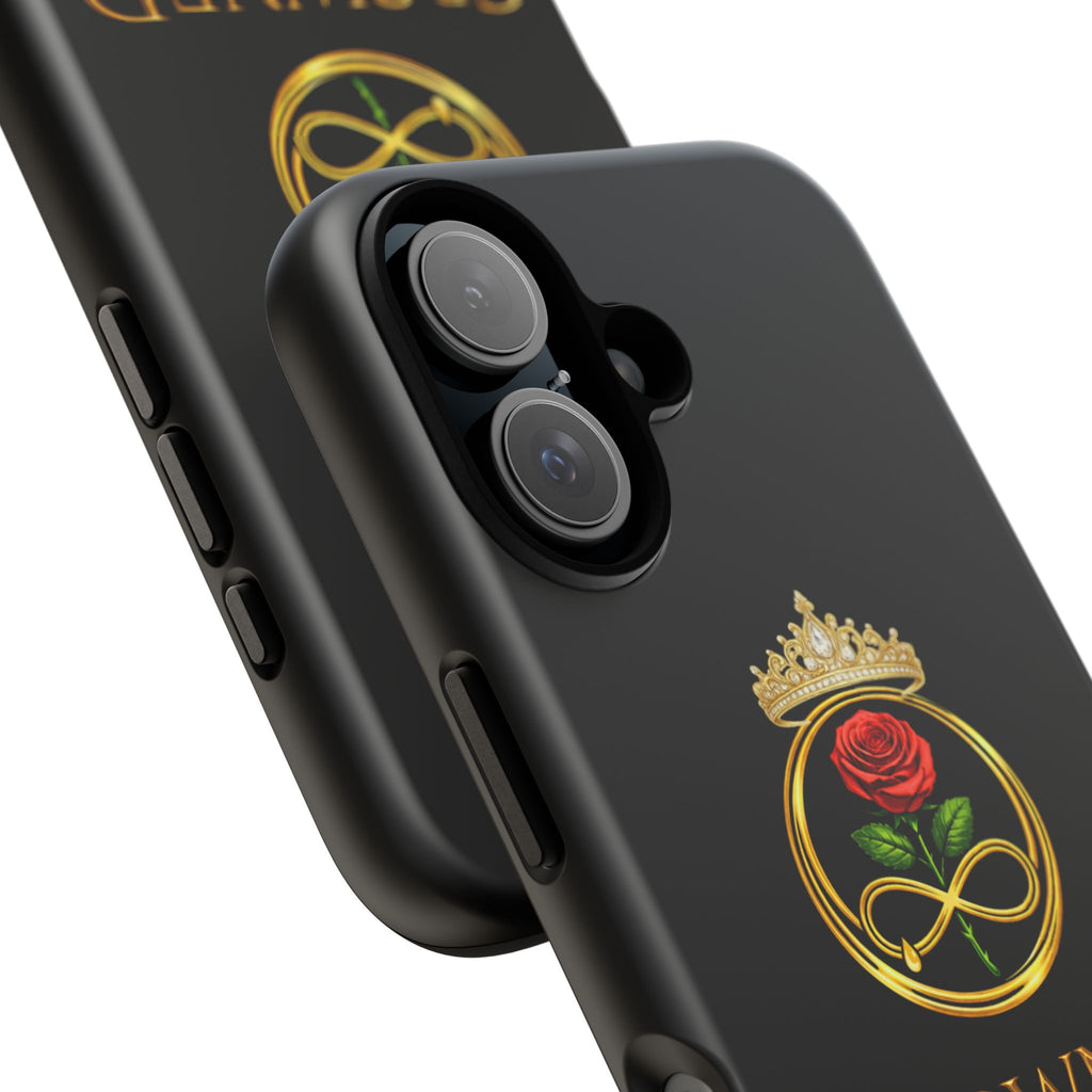 ' A Rose Crowned in Strength Phone Case Rose golden  — Protective Black Case with Rose & Crown Empowerment Design