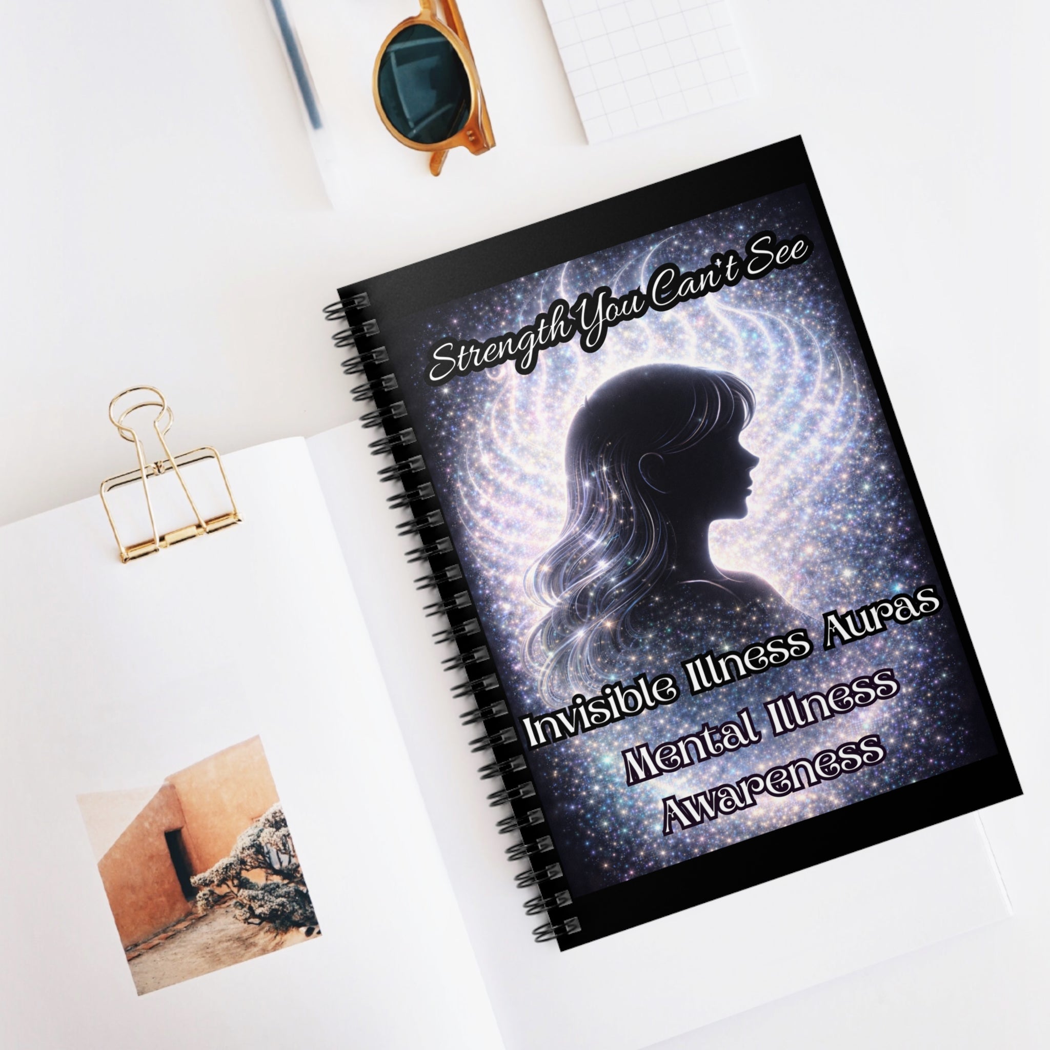 Mental Illness Awareness Silver Auras Spiral Notebook — "Strength You Can't See" Invisible Illness Auras Journal
