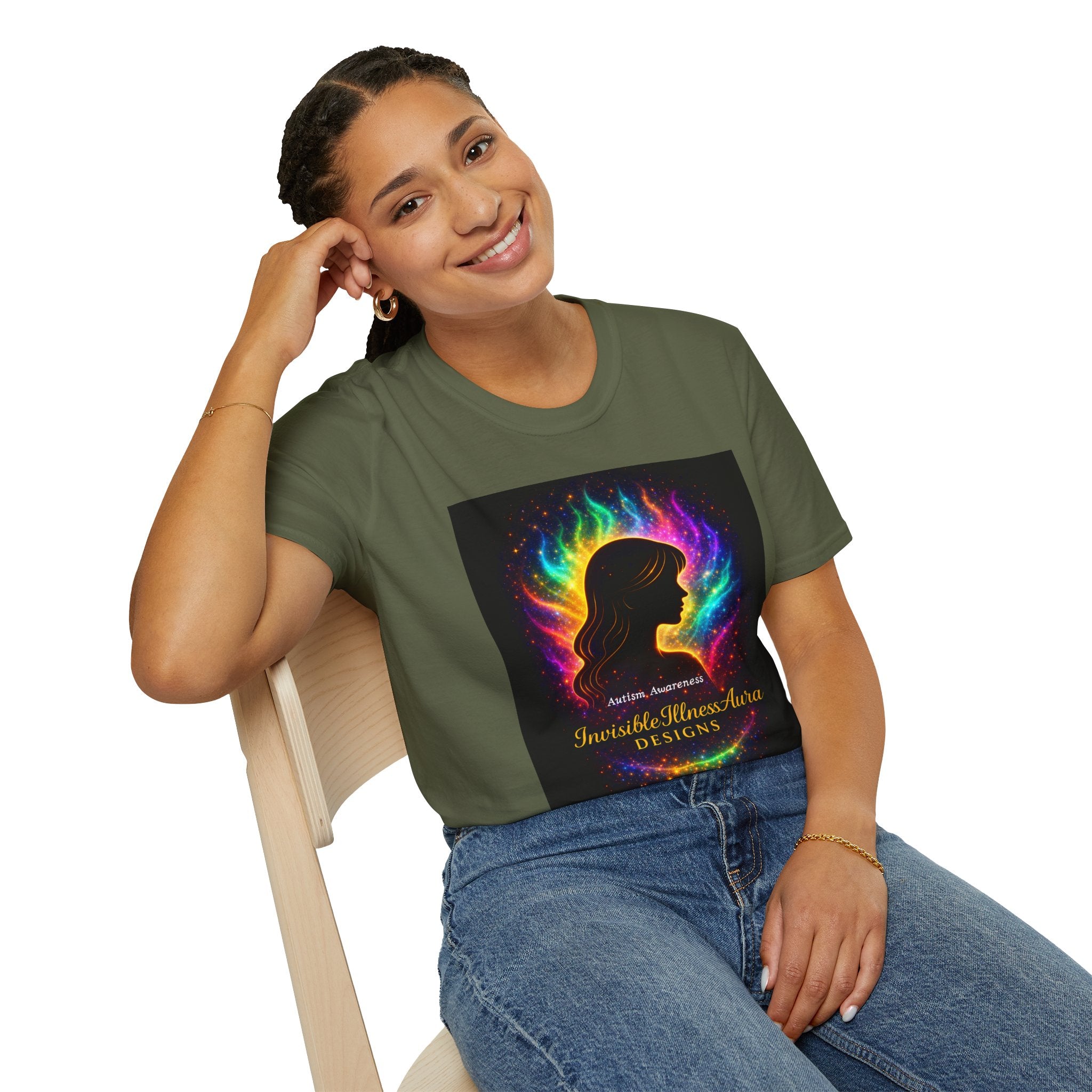 Autism Awareness Aura Silhouette T-Shirt — Rainbow Soul & Wellness Graphic Tee