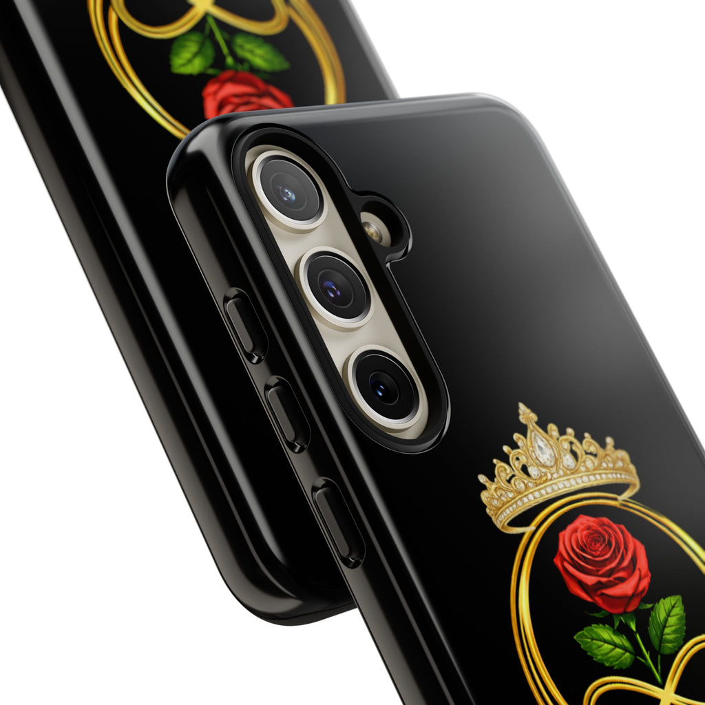 'A Rose Crowned in Strength Phone Case Black Rose Gold infinity