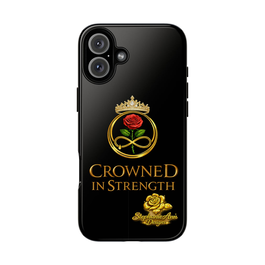' A Rose Crowned in Strength Phone Case Rose golden  — Protective Black Case with Rose & Crown Empowerment Design