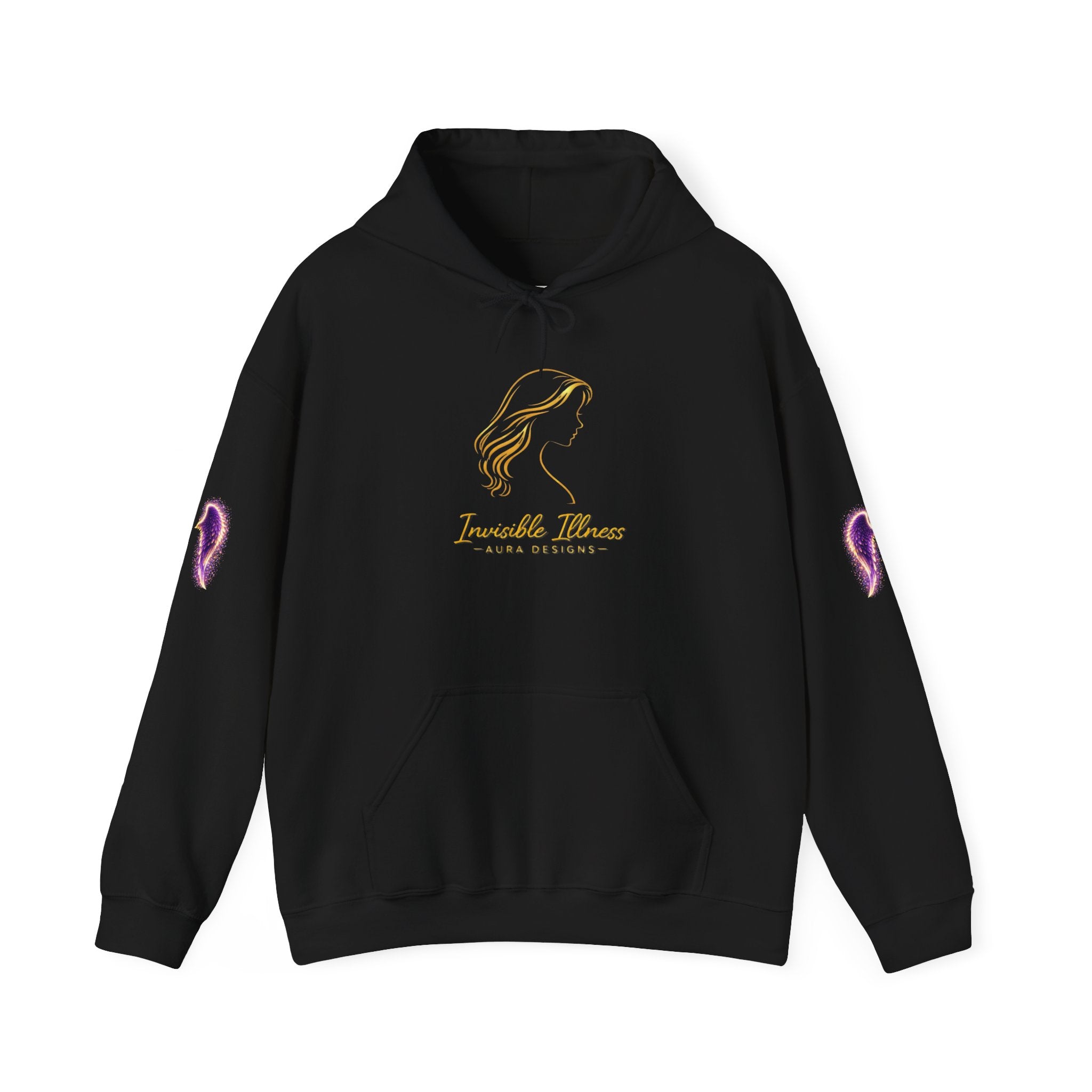 Neon Purple Auras Angel Wings Hoodie — "Invisible Monsters" Purple Silhouette Graphic