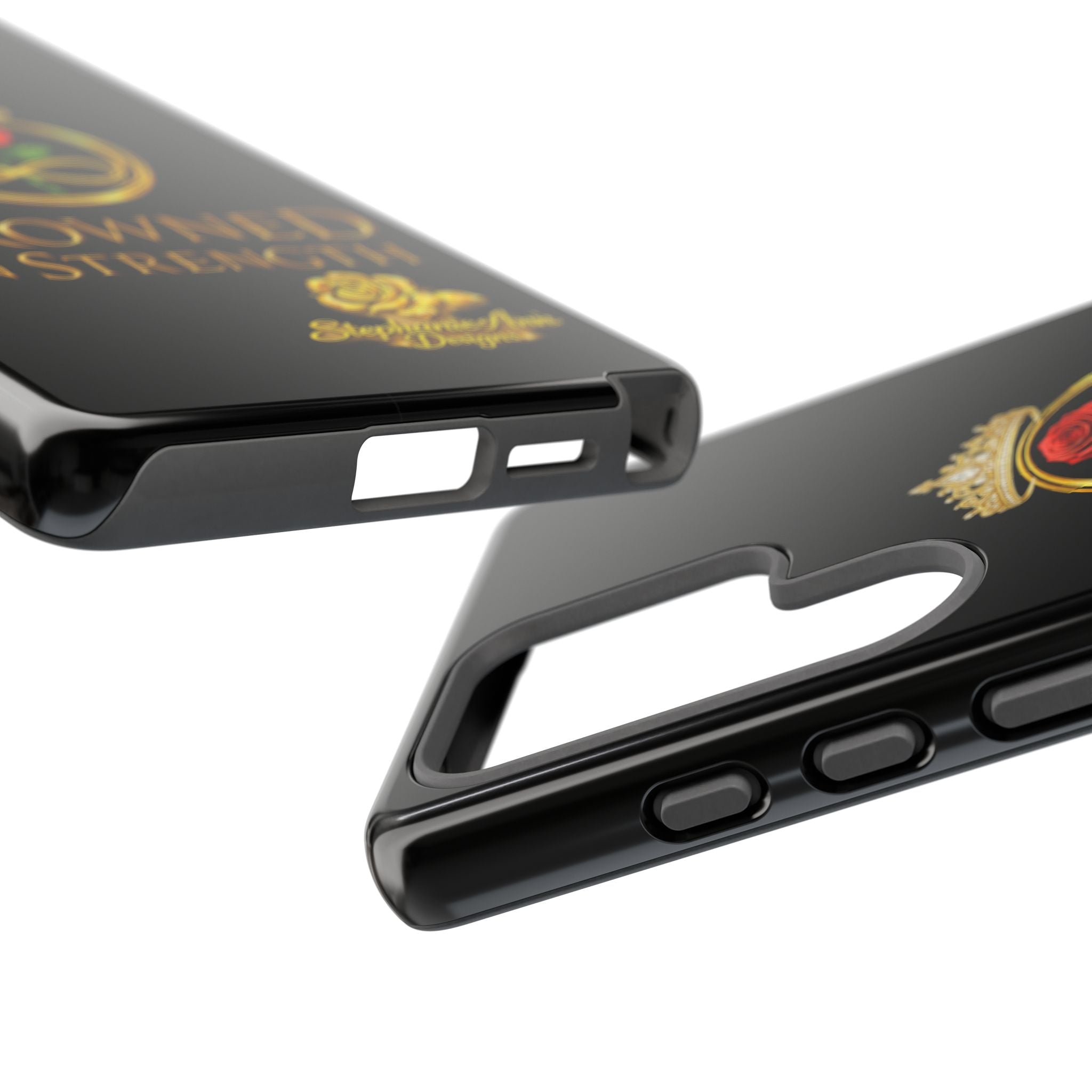 ' A Rose Crowned in Strength Phone Case Rose golden  — Protective Black Case with Rose & Crown Empowerment Design