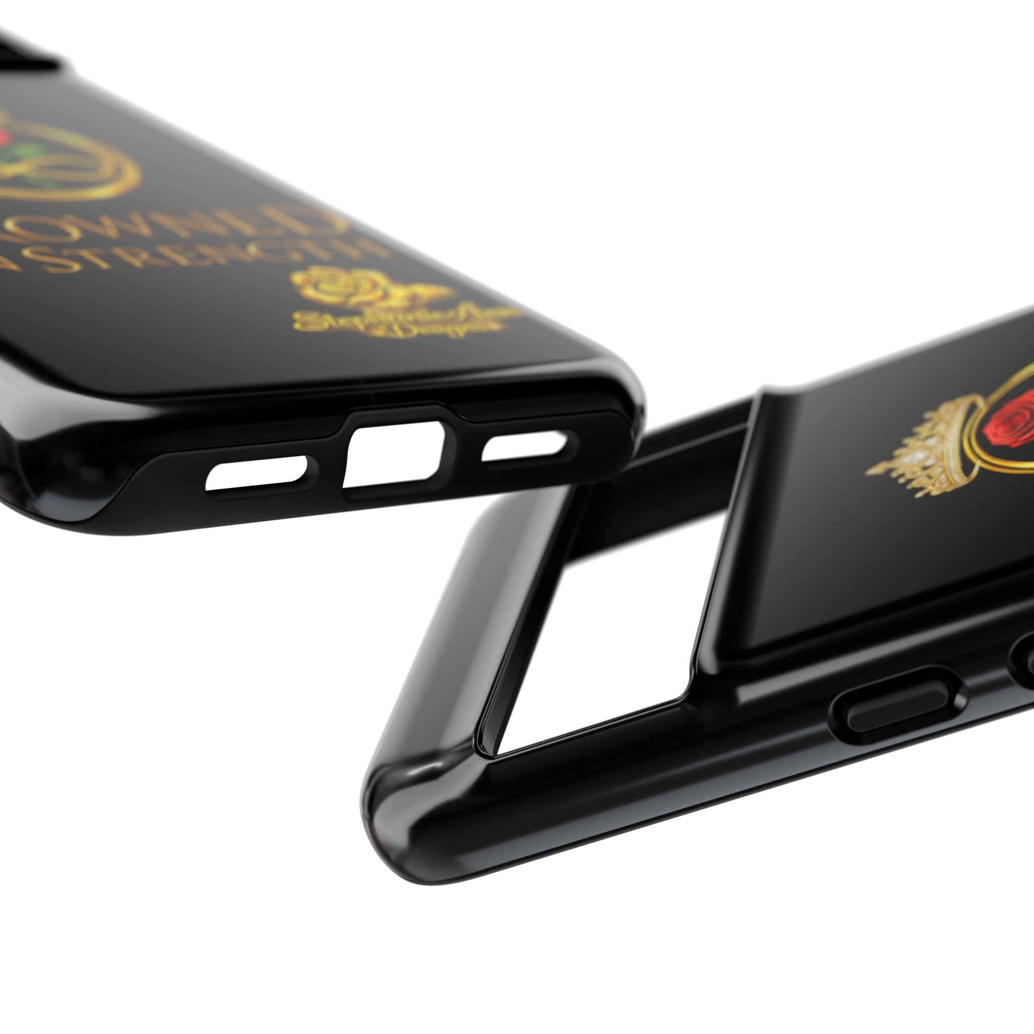 ' A Rose Crowned in Strength Phone Case Rose golden  — Protective Black Case with Rose & Crown Empowerment Design
