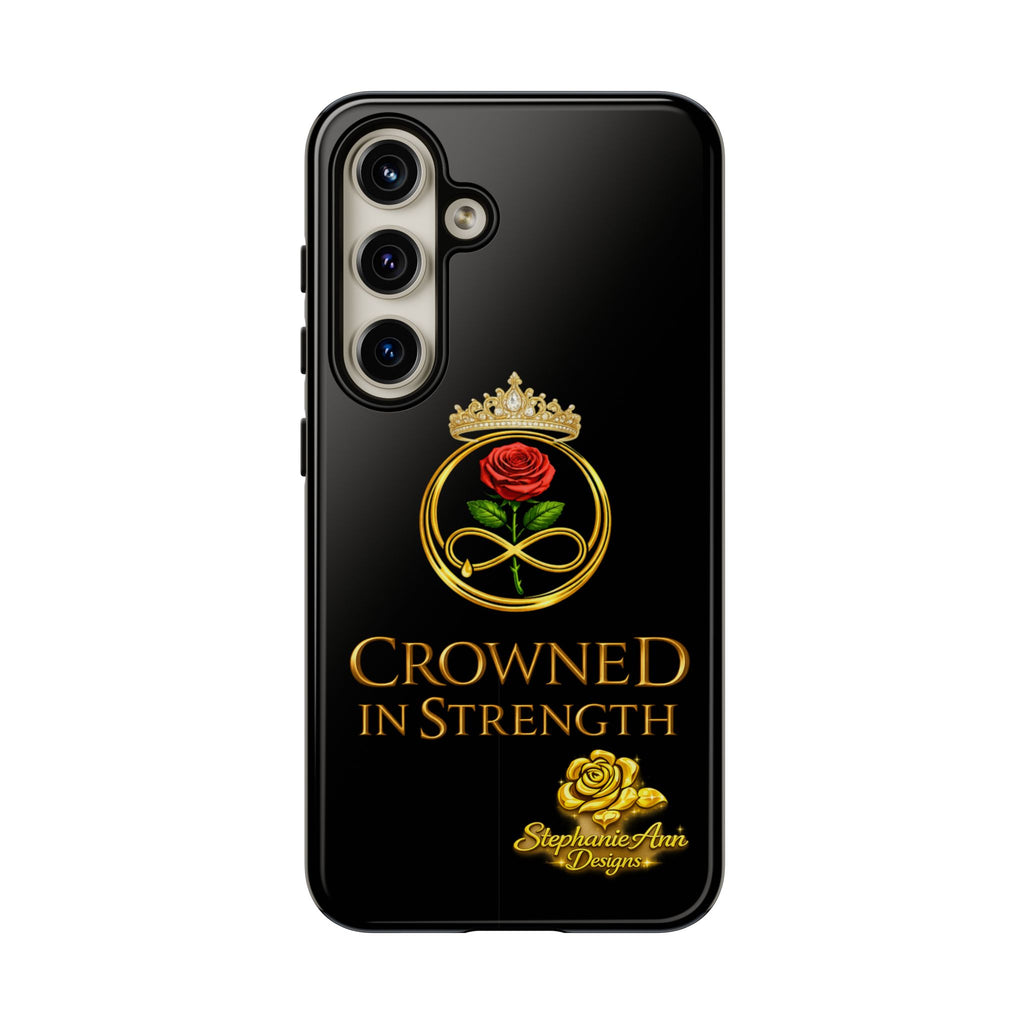 ' A Rose Crowned in Strength Phone Case Rose golden  — Protective Black Case with Rose & Crown Empowerment Design