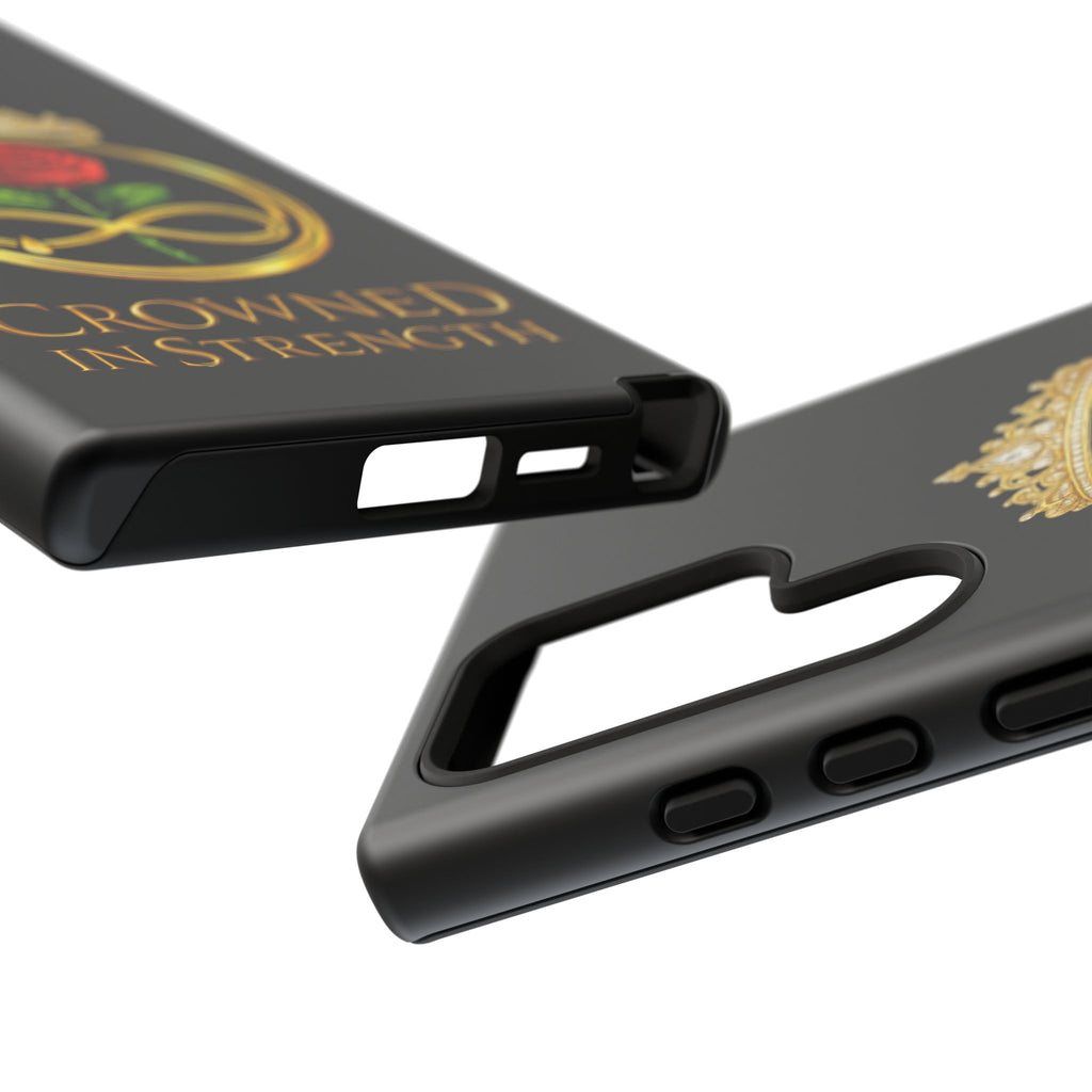 'A Rose Crowned in Strength Phone Case Black Rose Gold infinity