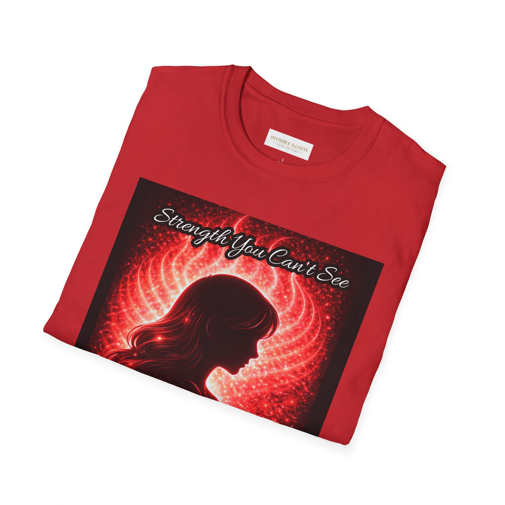 OCD awareness Invisible Illness auras Awareness T-Shirt — Strength You Can't See (Red Aura Angel Wings)