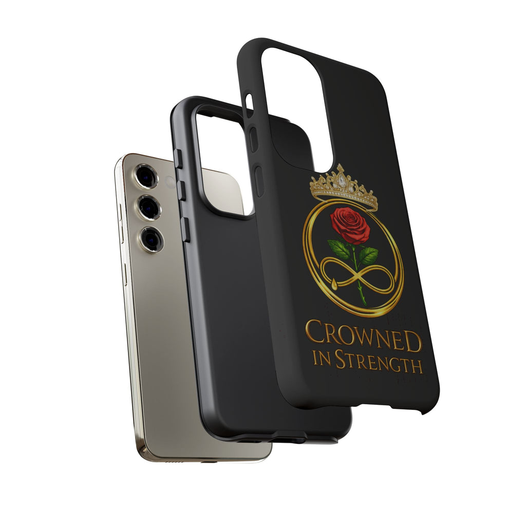 'A Rose Crowned in Strength Phone Case Black Rose Gold infinity