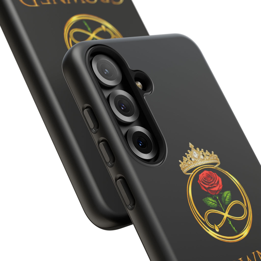 ' A Rose Crowned in Strength Phone Case Rose golden  — Protective Black Case with Rose & Crown Empowerment Design