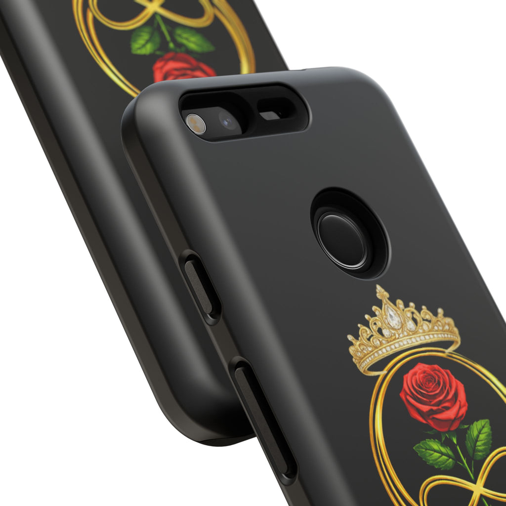 'A Rose Crowned in Strength Phone Case Black Rose Gold infinity