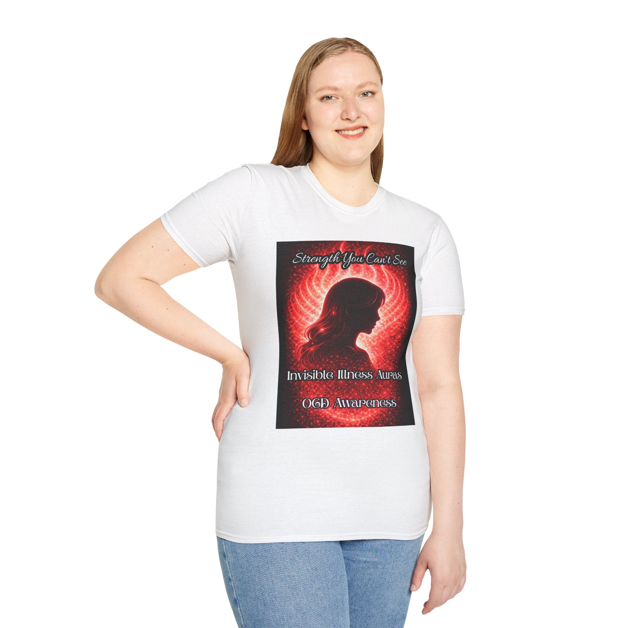 OCD awareness Invisible Illness auras Awareness T-Shirt — Strength You Can't See (Red Aura Angel Wings)