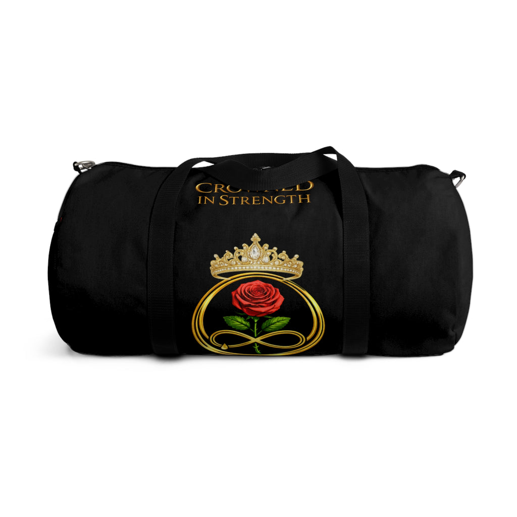 'A Rose Crowned in Strength Golden circle Infinity Of Red Rose Life Duffel Bag — Inspirational Rose & Infinity Travel Gym Bag