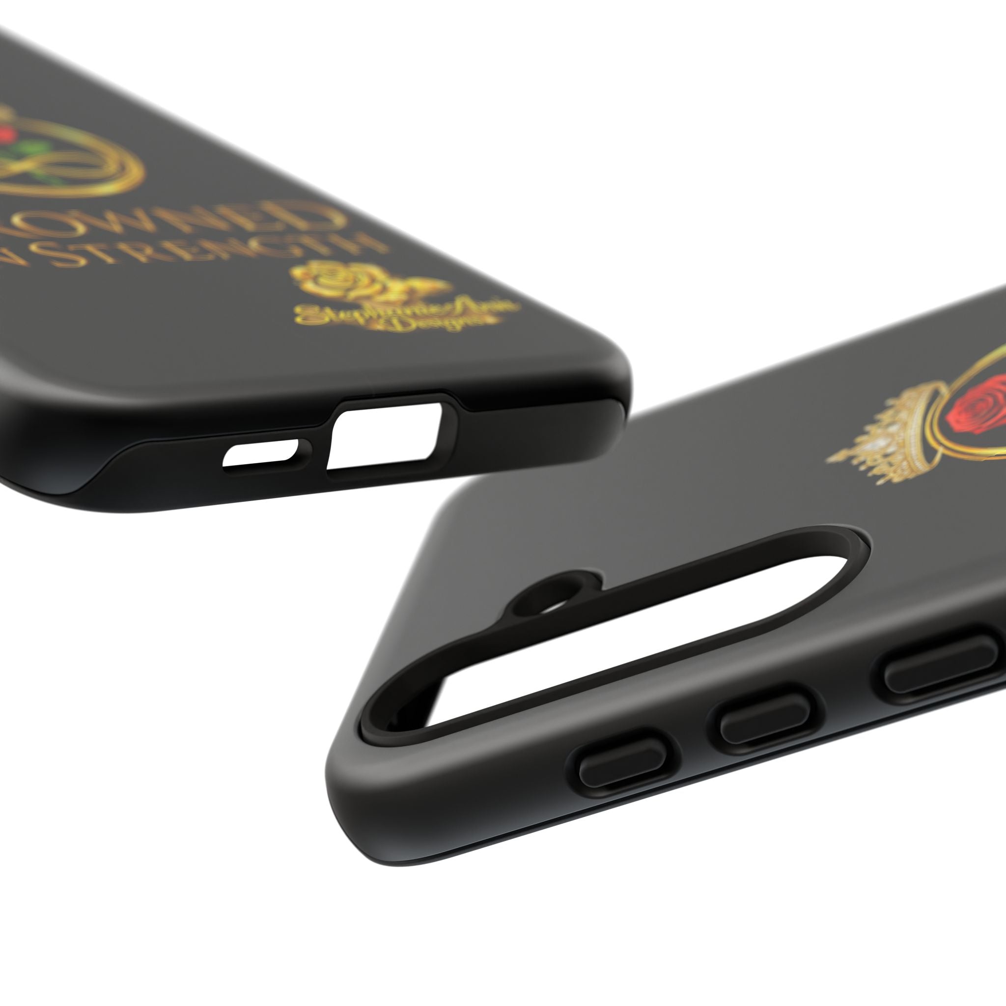 ' A Rose Crowned in Strength Phone Case Rose golden  — Protective Black Case with Rose & Crown Empowerment Design