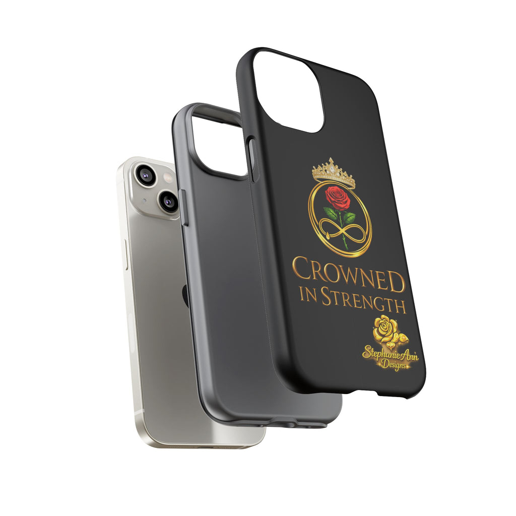 ' A Rose Crowned in Strength Phone Case Rose golden  — Protective Black Case with Rose & Crown Empowerment Design