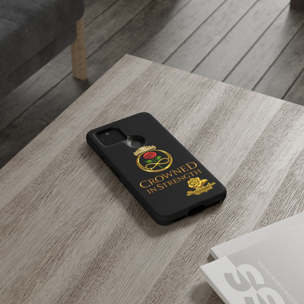 ' A Rose Crowned in Strength Phone Case Rose golden  — Protective Black Case with Rose & Crown Empowerment Design