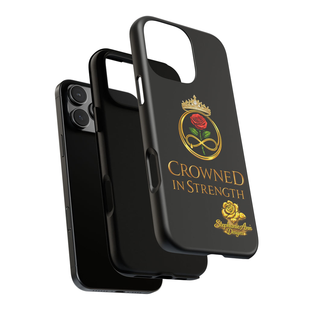 ' A Rose Crowned in Strength Phone Case Rose golden  — Protective Black Case with Rose & Crown Empowerment Design