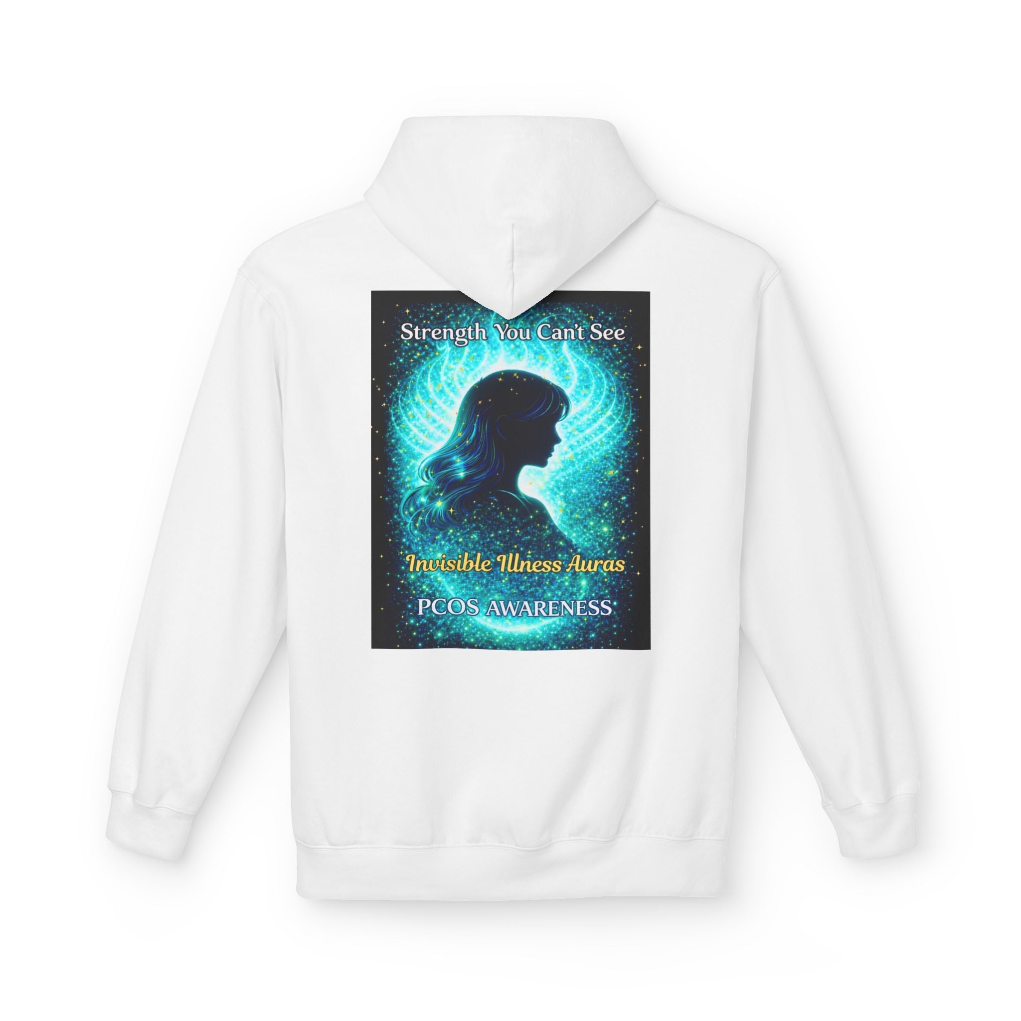PCOS Awareness AURA TEAL GOLD Hoodie — "Strength You Can't See" Silhouette Design
