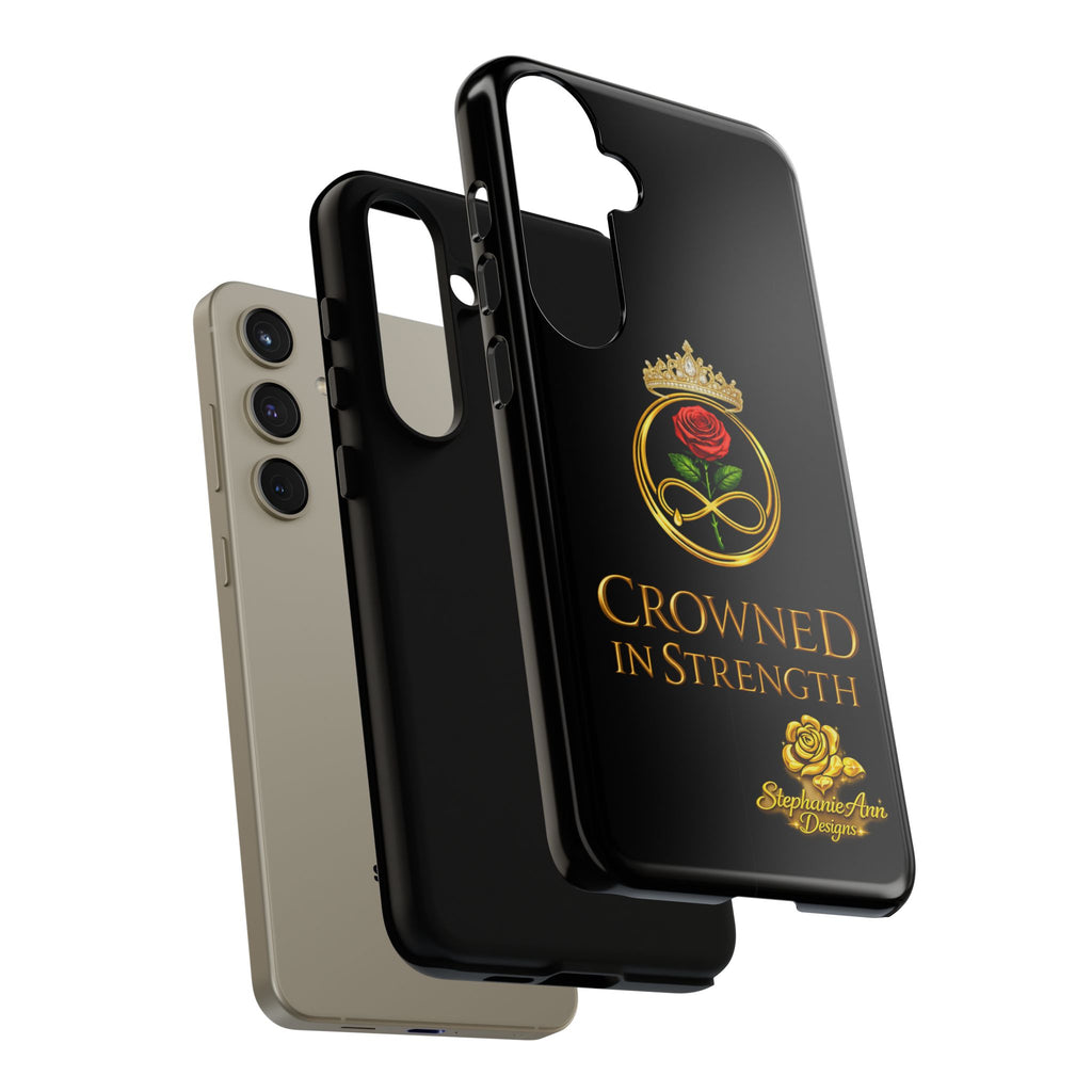 ' A Rose Crowned in Strength Phone Case Rose golden  — Protective Black Case with Rose & Crown Empowerment Design