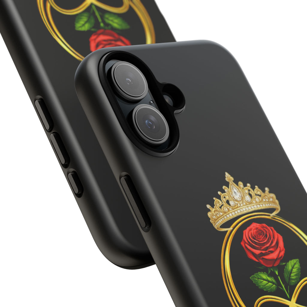'A Rose Crowned in Strength Phone Case Black Rose Gold infinity