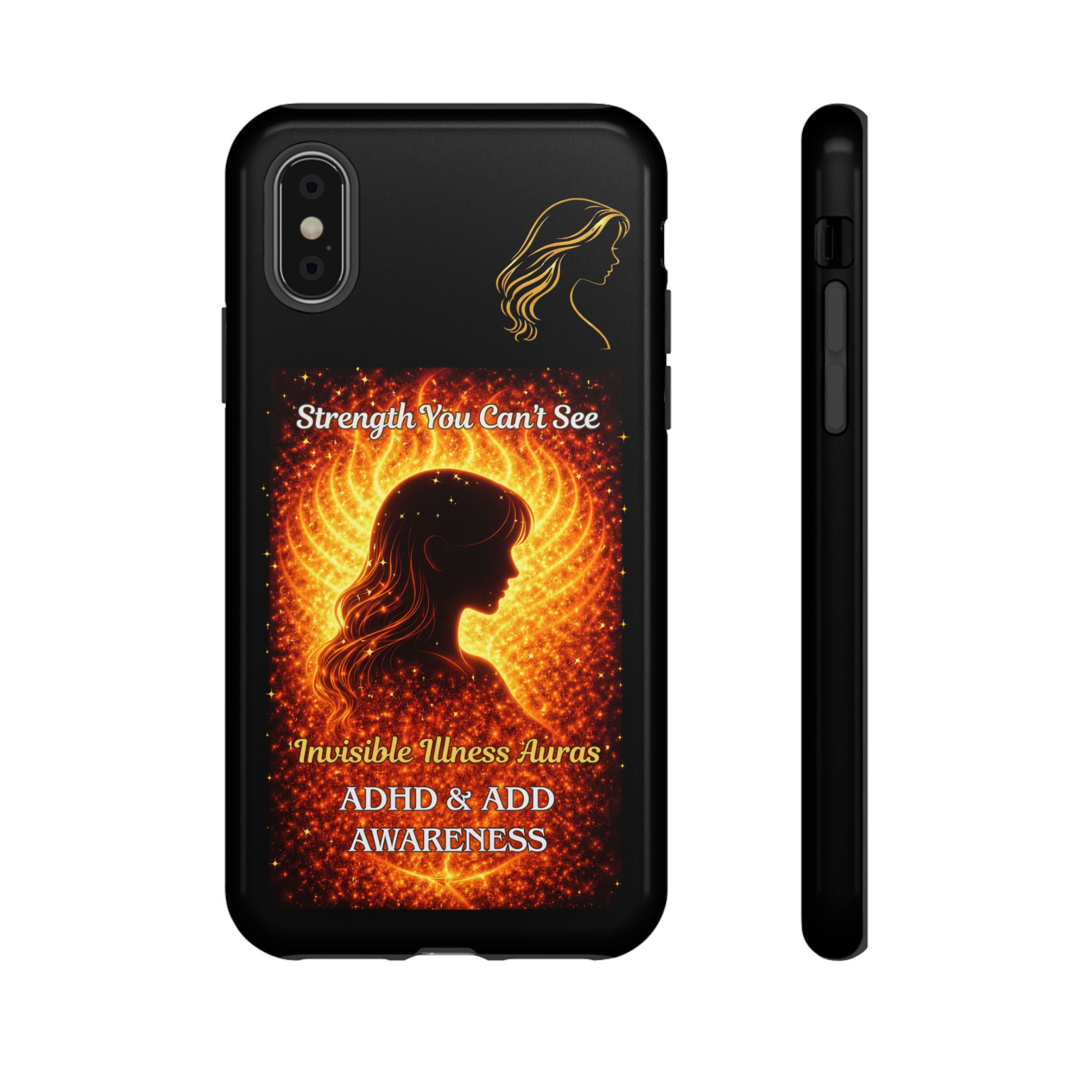 ADHD Awareness Fiery Auras Phone Case — "Strength You Can't See" Invisible Illness Auras Design