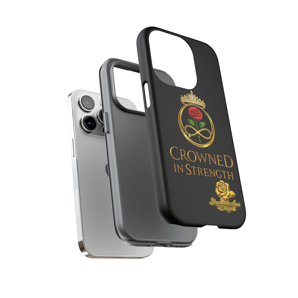 ' A Rose Crowned in Strength Phone Case Rose golden  — Protective Black Case with Rose & Crown Empowerment Design