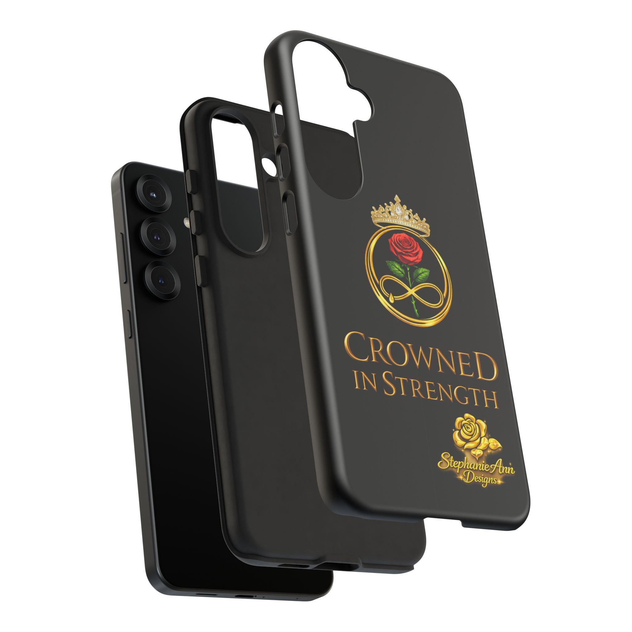 ' A Rose Crowned in Strength Phone Case Rose golden  — Protective Black Case with Rose & Crown Empowerment Design