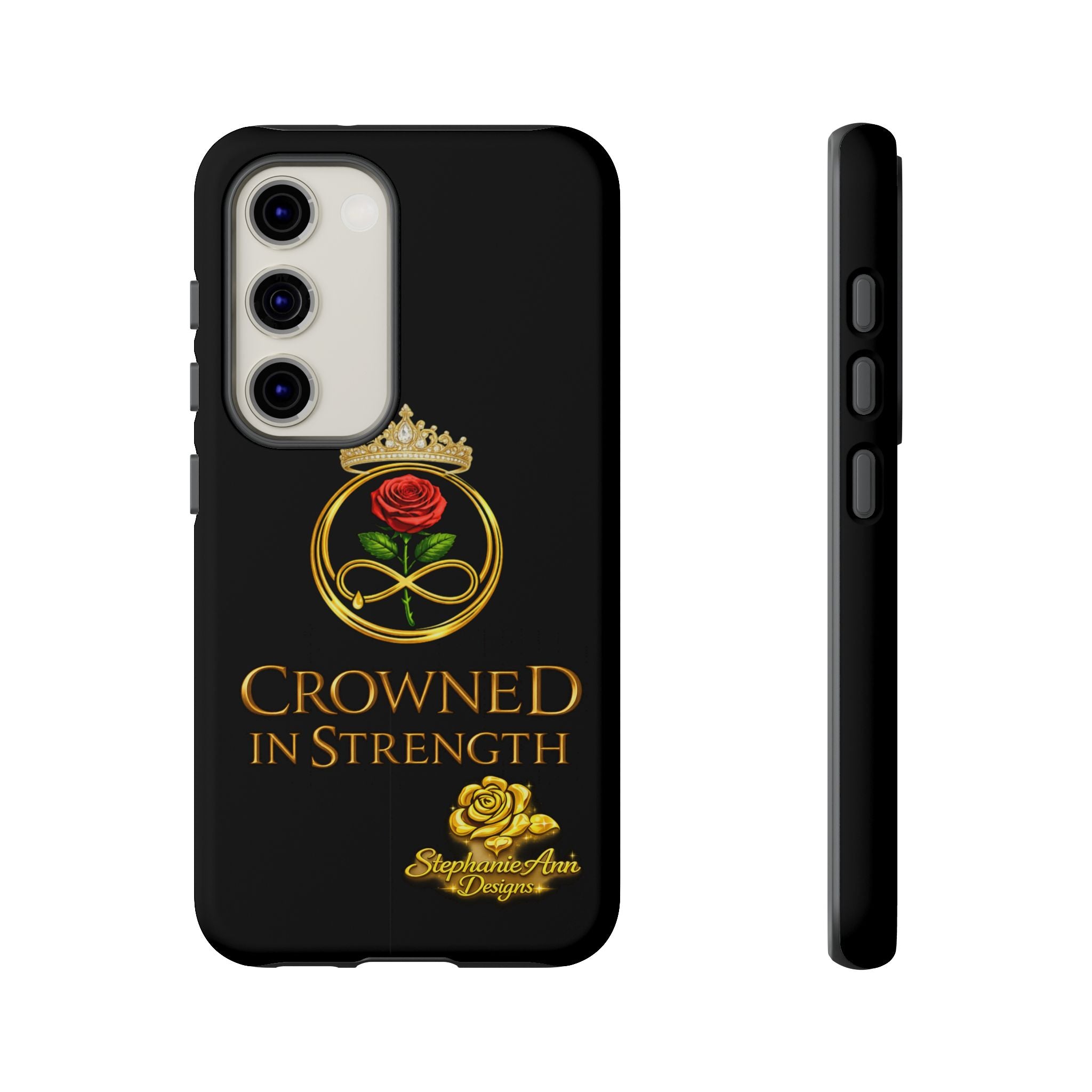 ' A Rose Crowned in Strength Phone Case Rose golden  — Protective Black Case with Rose & Crown Empowerment Design