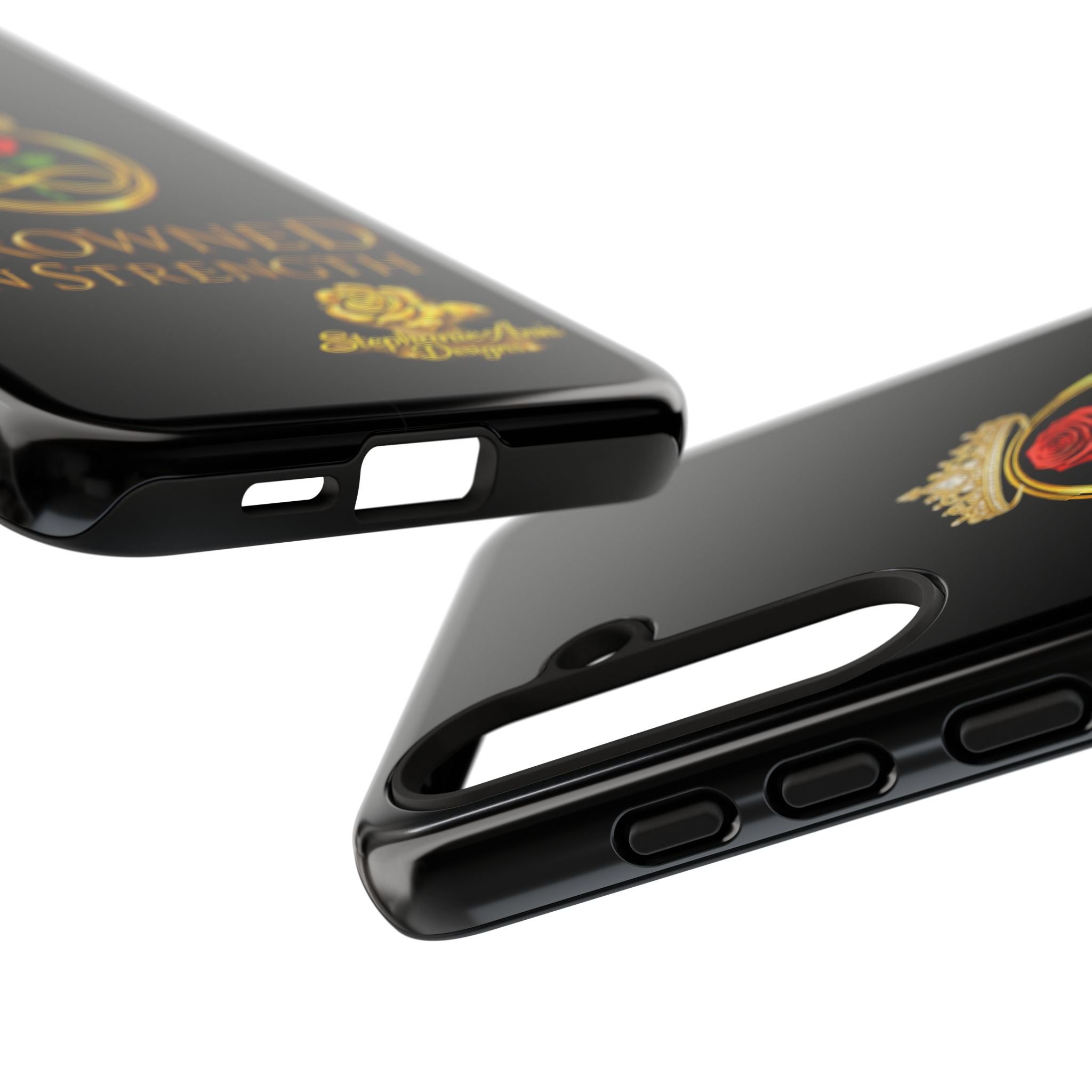 ' A Rose Crowned in Strength Phone Case Rose golden  — Protective Black Case with Rose & Crown Empowerment Design