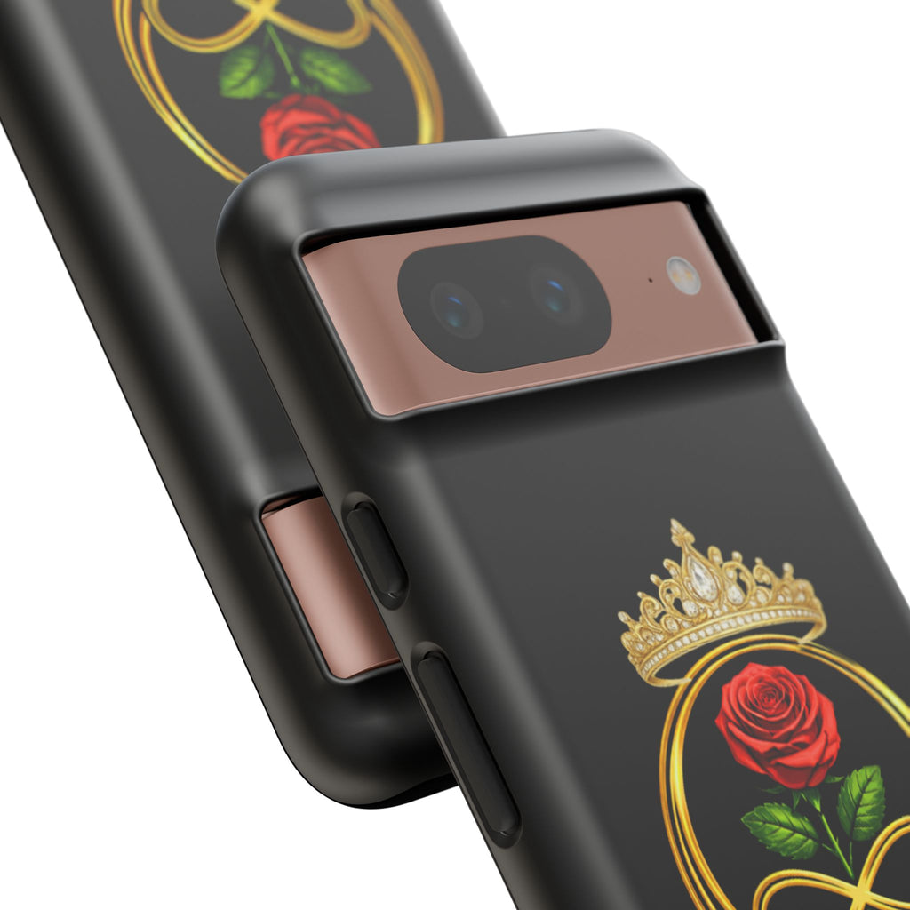'A Rose Crowned in Strength Phone Case Black Rose Gold infinity