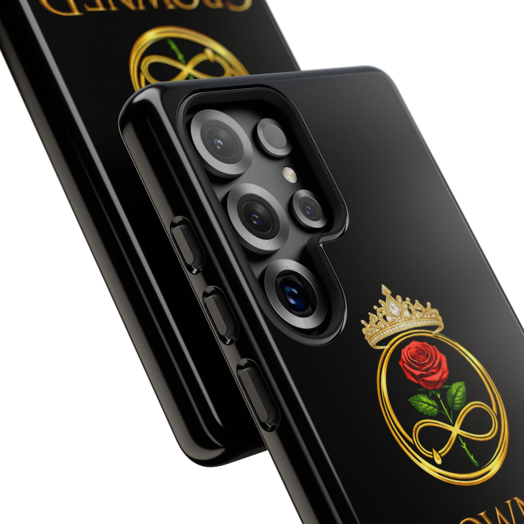 ' A Rose Crowned in Strength Phone Case Rose golden  — Protective Black Case with Rose & Crown Empowerment Design
