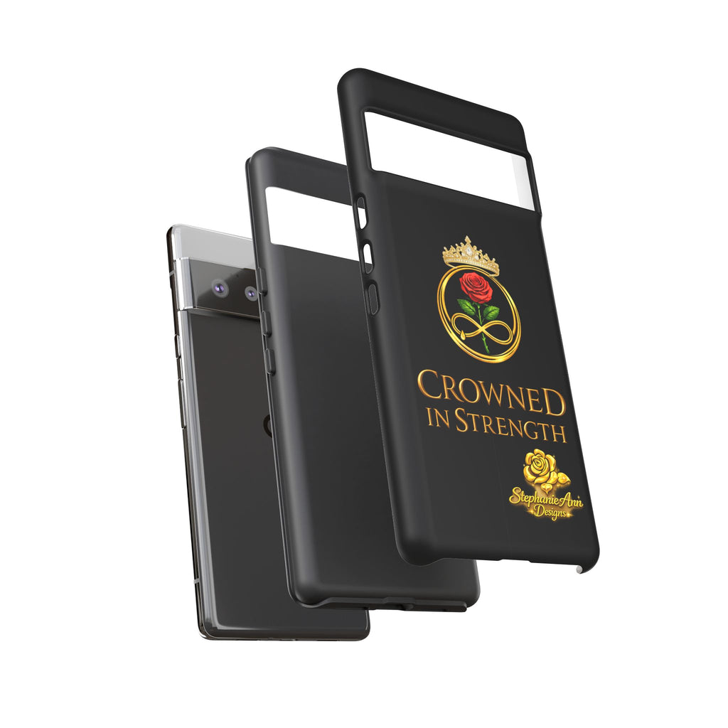 ' A Rose Crowned in Strength Phone Case Rose golden  — Protective Black Case with Rose & Crown Empowerment Design