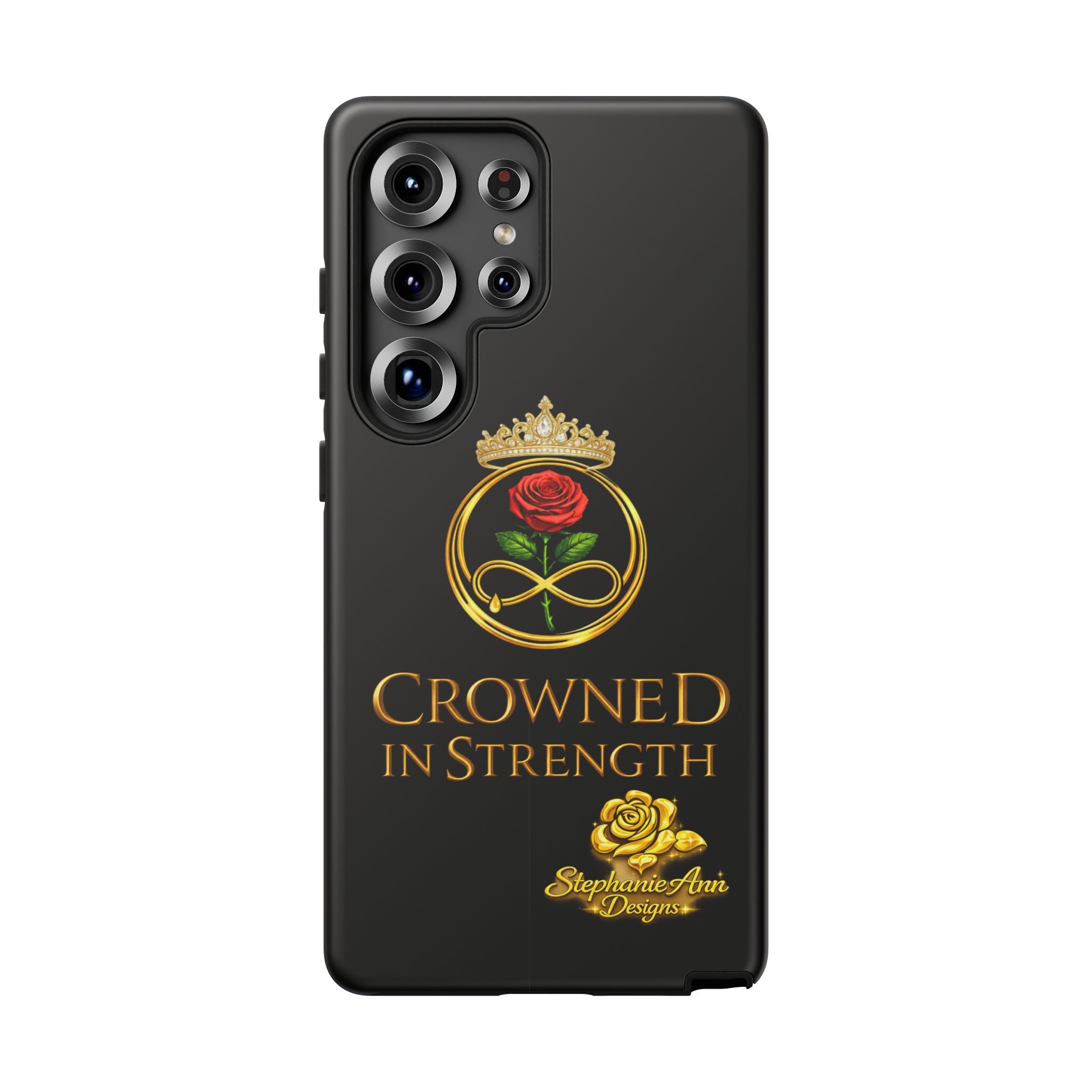 ' A Rose Crowned in Strength Phone Case Rose golden  — Protective Black Case with Rose & Crown Empowerment Design
