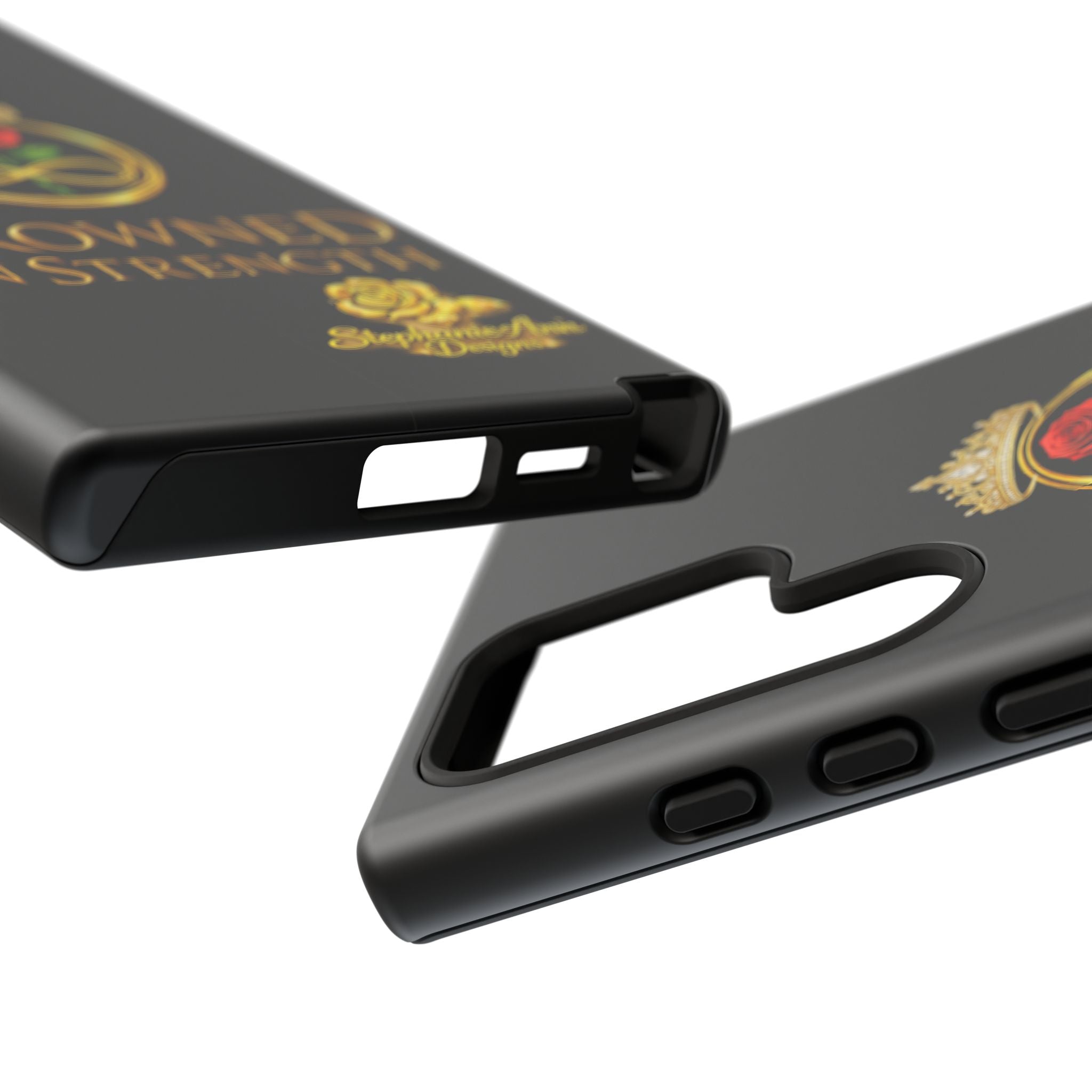 ' A Rose Crowned in Strength Phone Case Rose golden  — Protective Black Case with Rose & Crown Empowerment Design