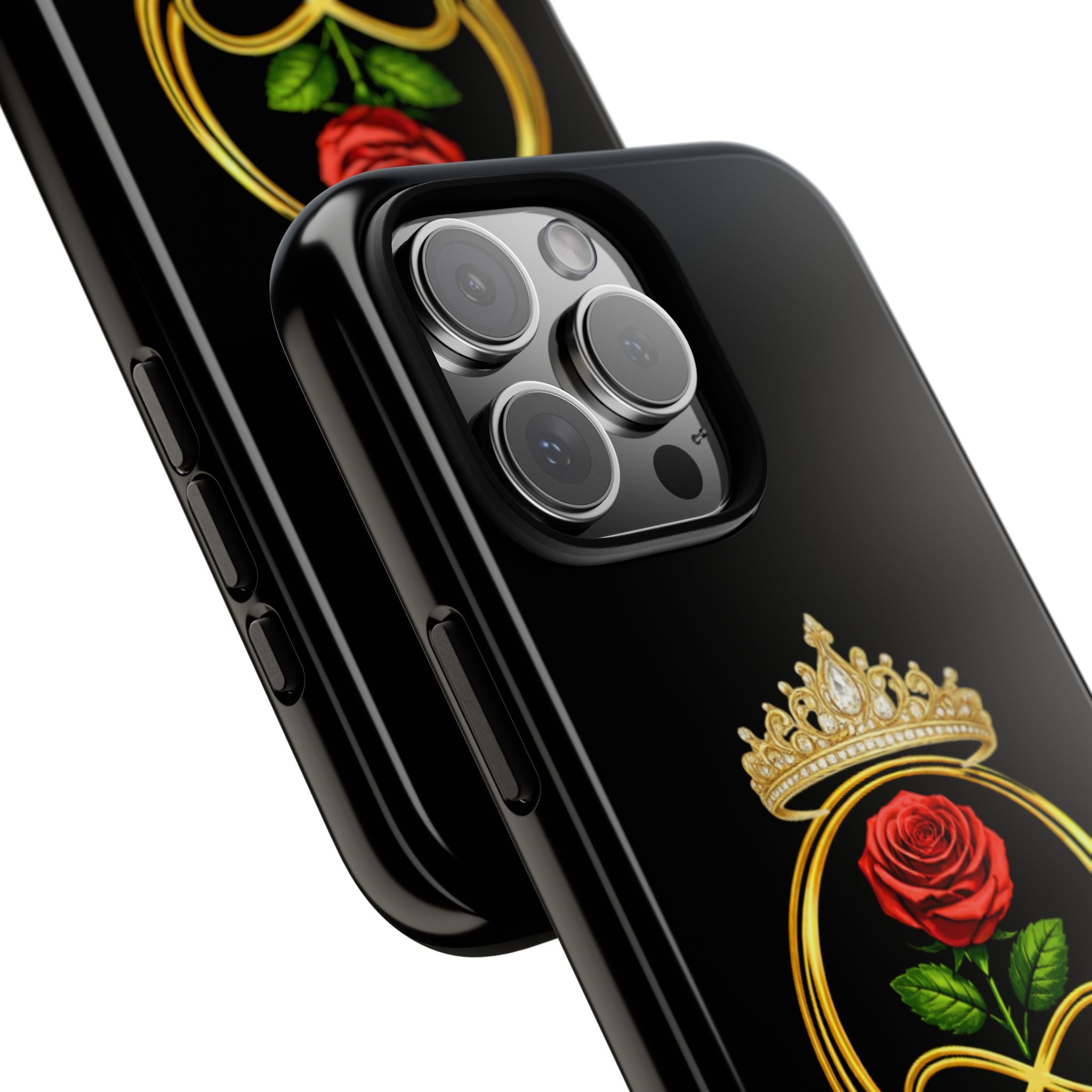 'A Rose Crowned in Strength Phone Case Black Rose Gold infinity