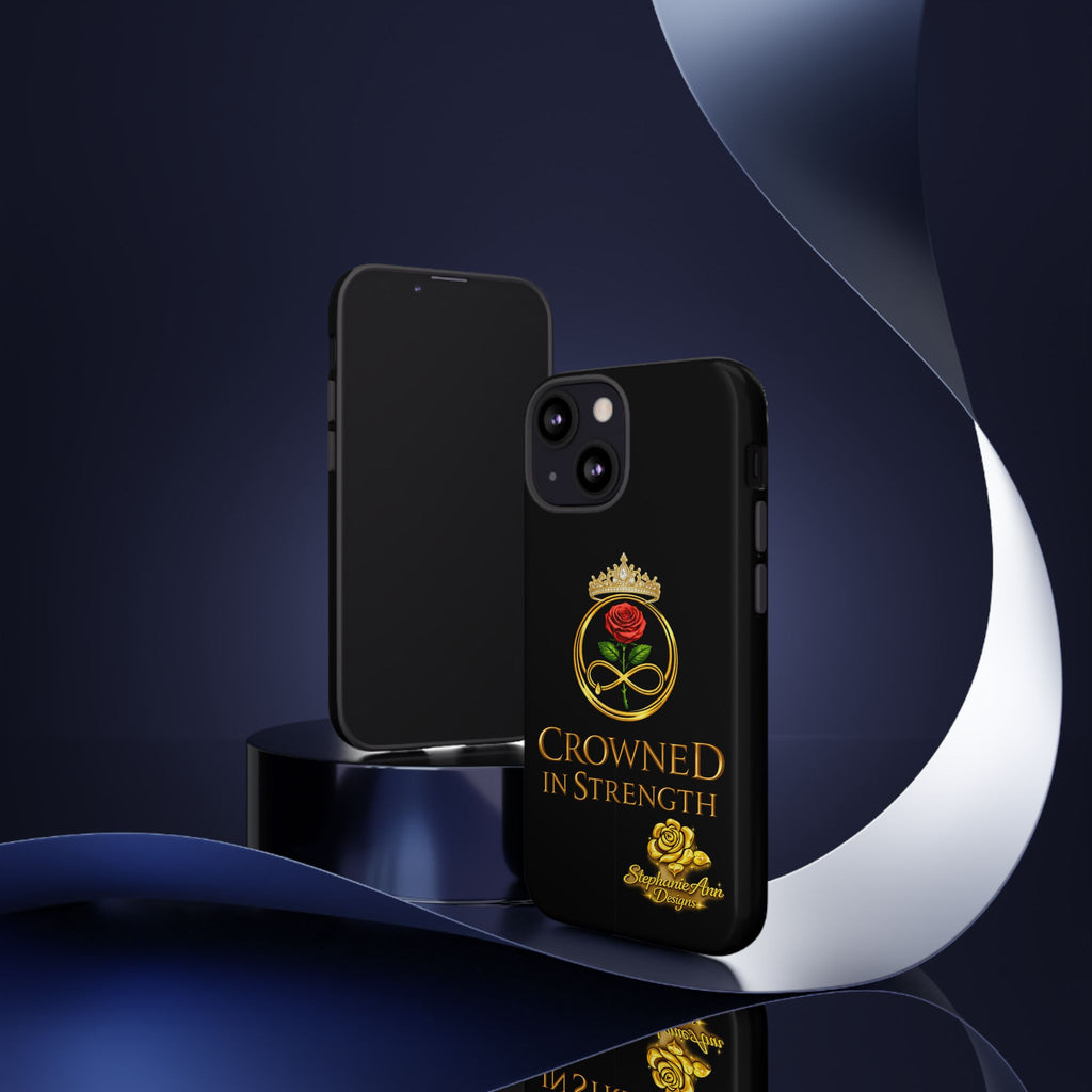 ' A Rose Crowned in Strength Phone Case Rose golden  — Protective Black Case with Rose & Crown Empowerment Design