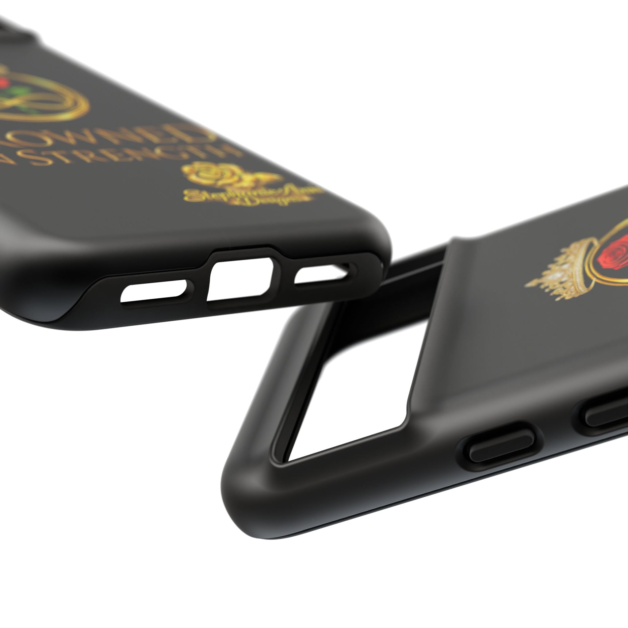 ' A Rose Crowned in Strength Phone Case Rose golden  — Protective Black Case with Rose & Crown Empowerment Design