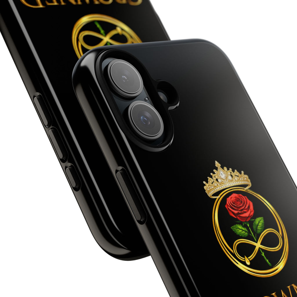 ' A Rose Crowned in Strength Phone Case Rose golden  — Protective Black Case with Rose & Crown Empowerment Design