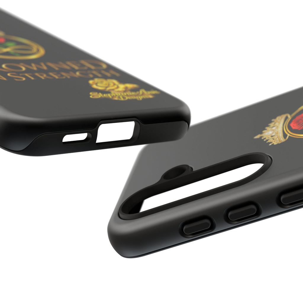 ' A Rose Crowned in Strength Phone Case Rose golden  — Protective Black Case with Rose & Crown Empowerment Design