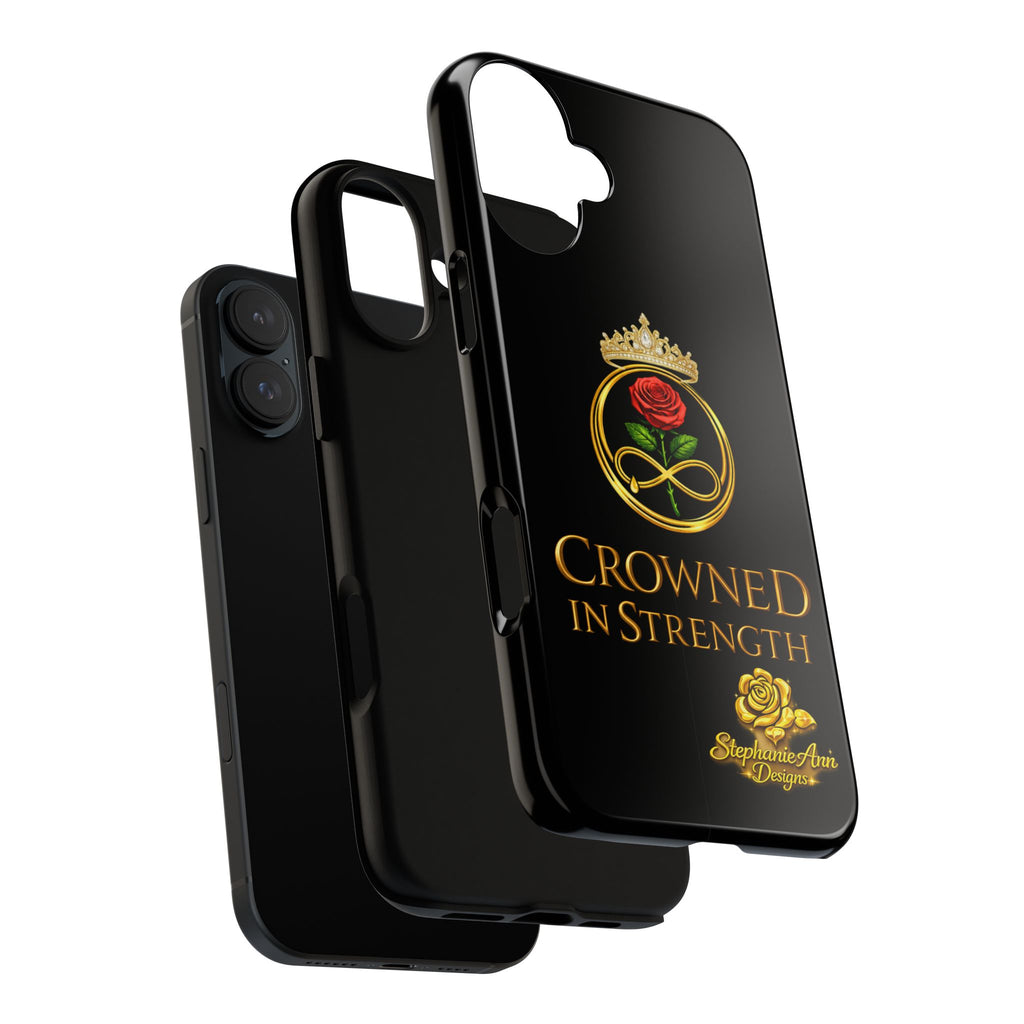 ' A Rose Crowned in Strength Phone Case Rose golden  — Protective Black Case with Rose & Crown Empowerment Design
