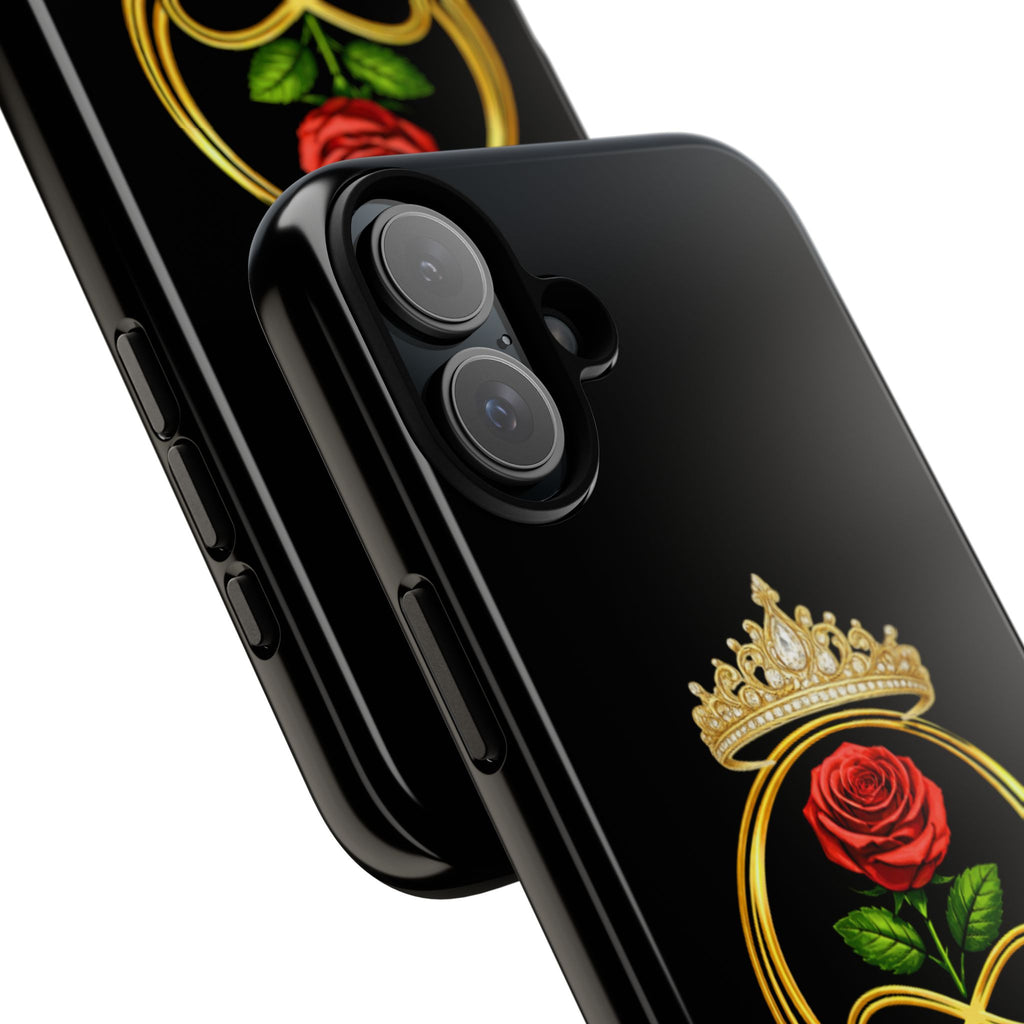'A Rose Crowned in Strength Phone Case Black Rose Gold infinity