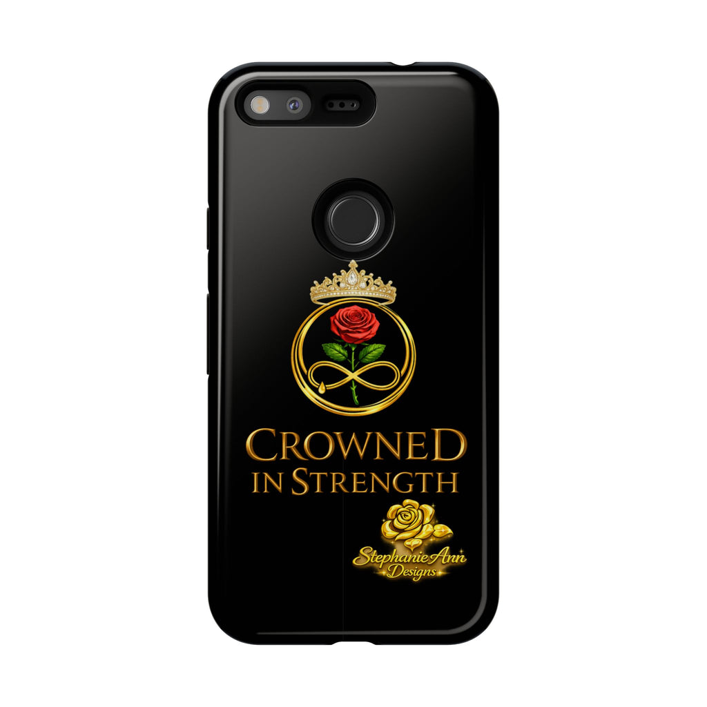 ' A Rose Crowned in Strength Phone Case Rose golden  — Protective Black Case with Rose & Crown Empowerment Design