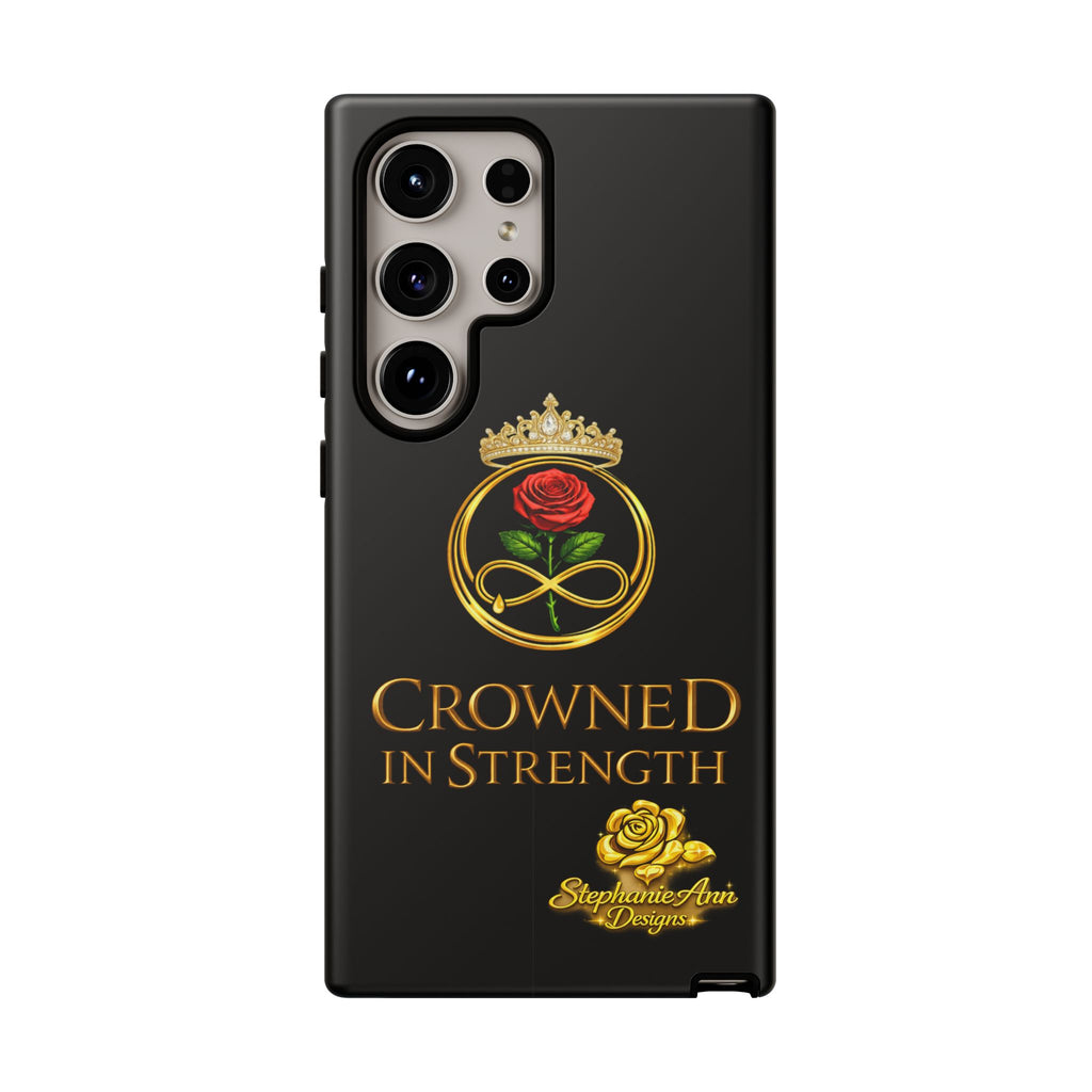 ' A Rose Crowned in Strength Phone Case Rose golden  — Protective Black Case with Rose & Crown Empowerment Design