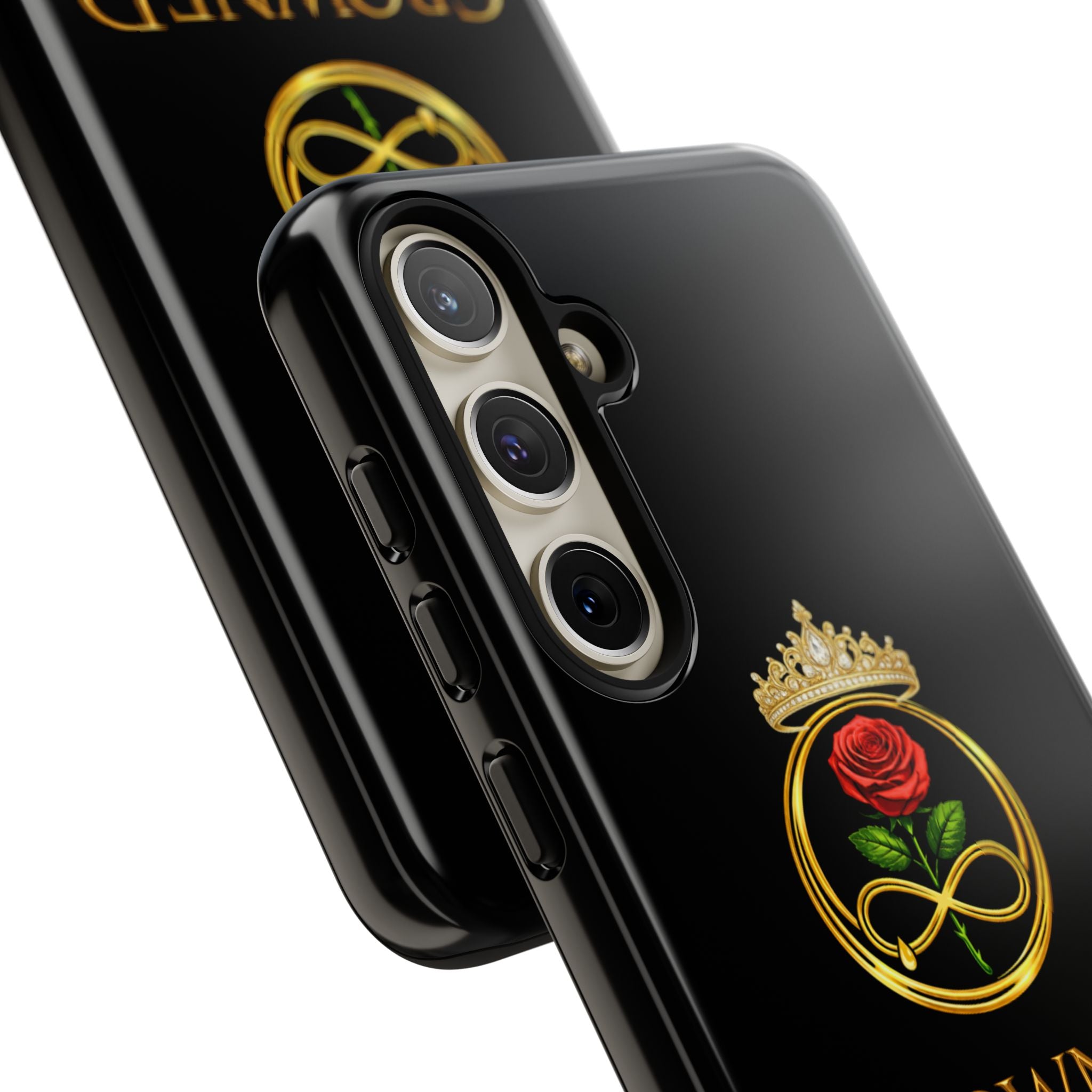 ' A Rose Crowned in Strength Phone Case Rose golden  — Protective Black Case with Rose & Crown Empowerment Design