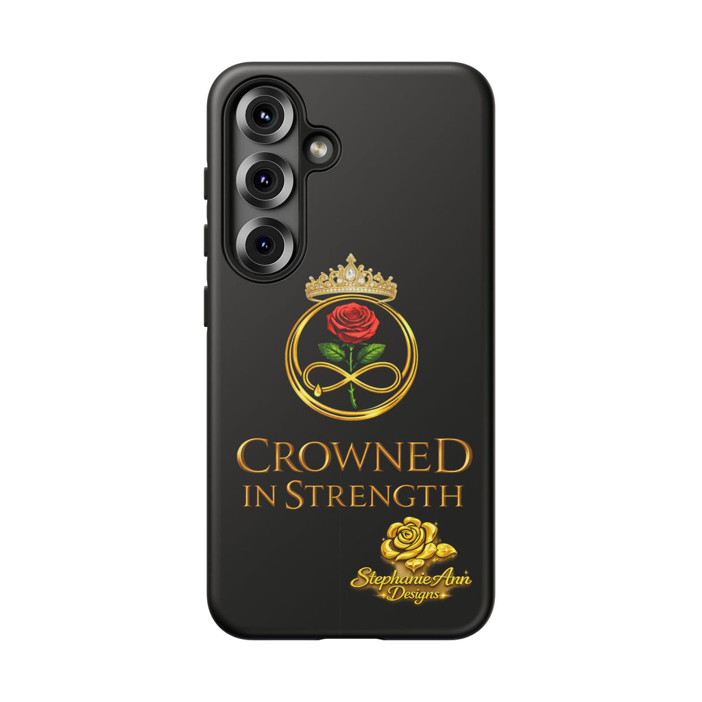 ' A Rose Crowned in Strength Phone Case Rose golden  — Protective Black Case with Rose & Crown Empowerment Design