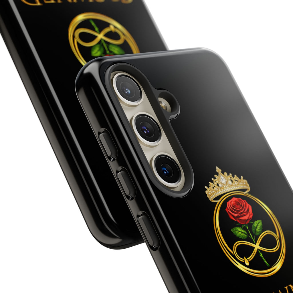 ' A Rose Crowned in Strength Phone Case Rose golden  — Protective Black Case with Rose & Crown Empowerment Design