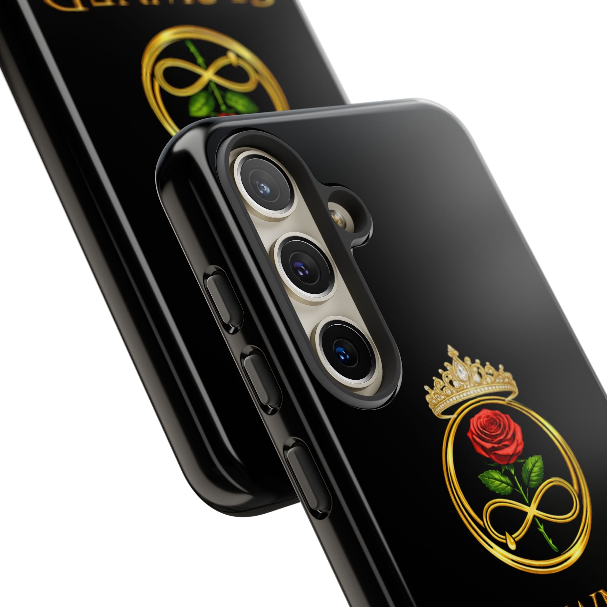 ' A Rose Crowned in Strength Phone Case Rose golden  — Protective Black Case with Rose & Crown Empowerment Design