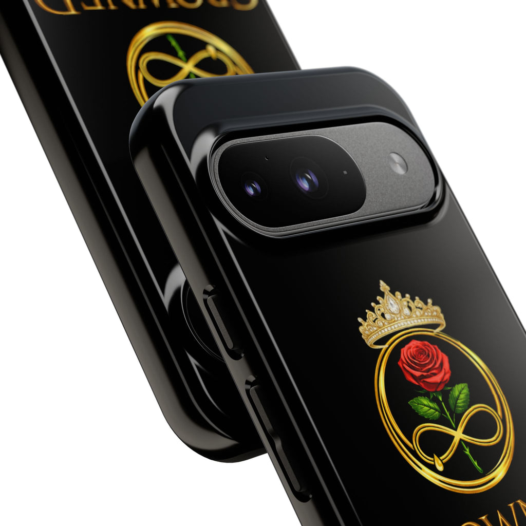 ' A Rose Crowned in Strength Phone Case Rose golden  — Protective Black Case with Rose & Crown Empowerment Design